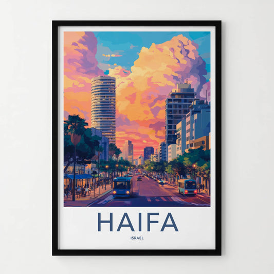 Haifa Poster - Israel Travel Art - Vibrant City Sunset Wall Decor