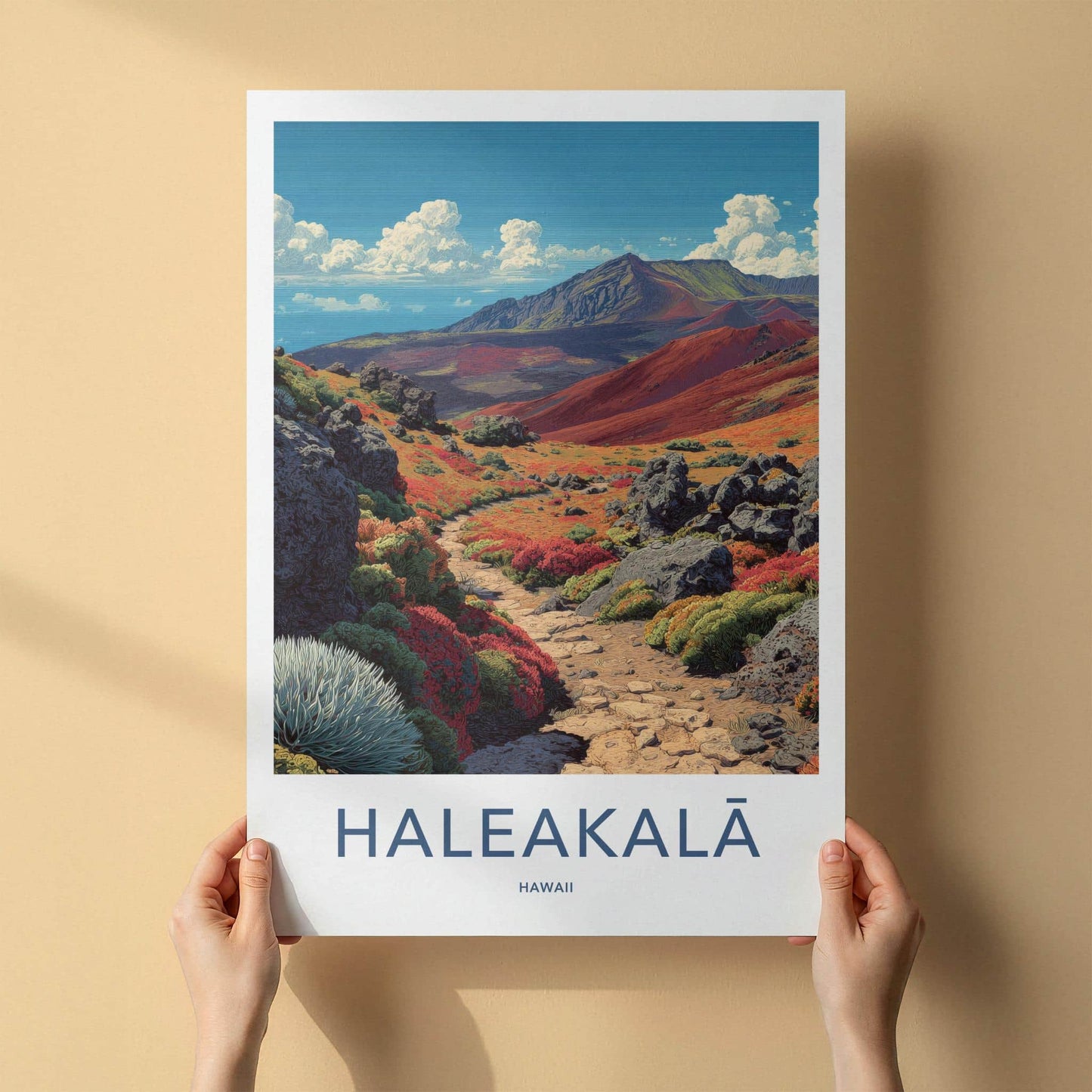 Haleakala Poster - Hawaii Travel Art - Red Volcanic Landscape Home Decor