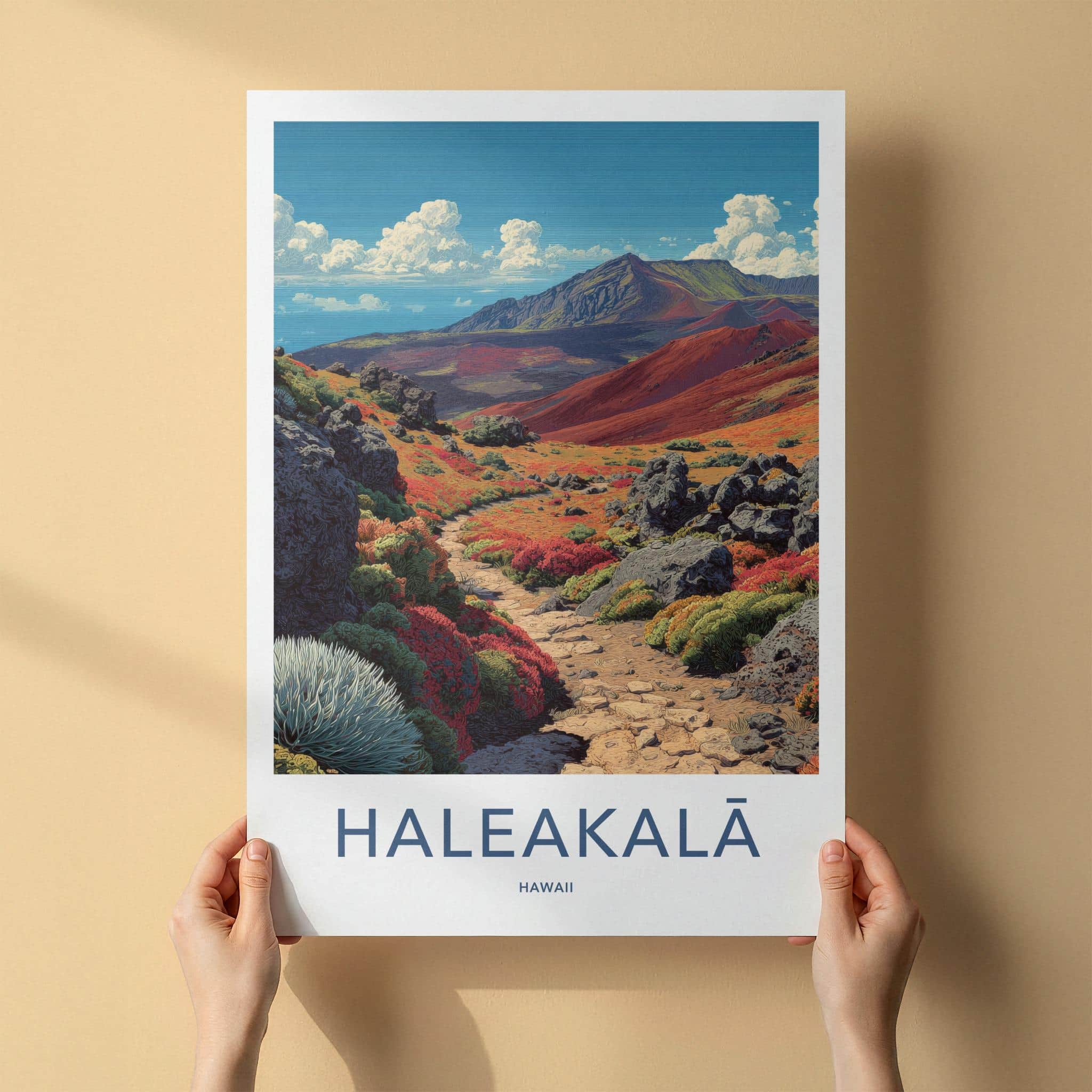 Haleakala Poster - Hawaii Travel Art - Red Volcanic Landscape Home Decor