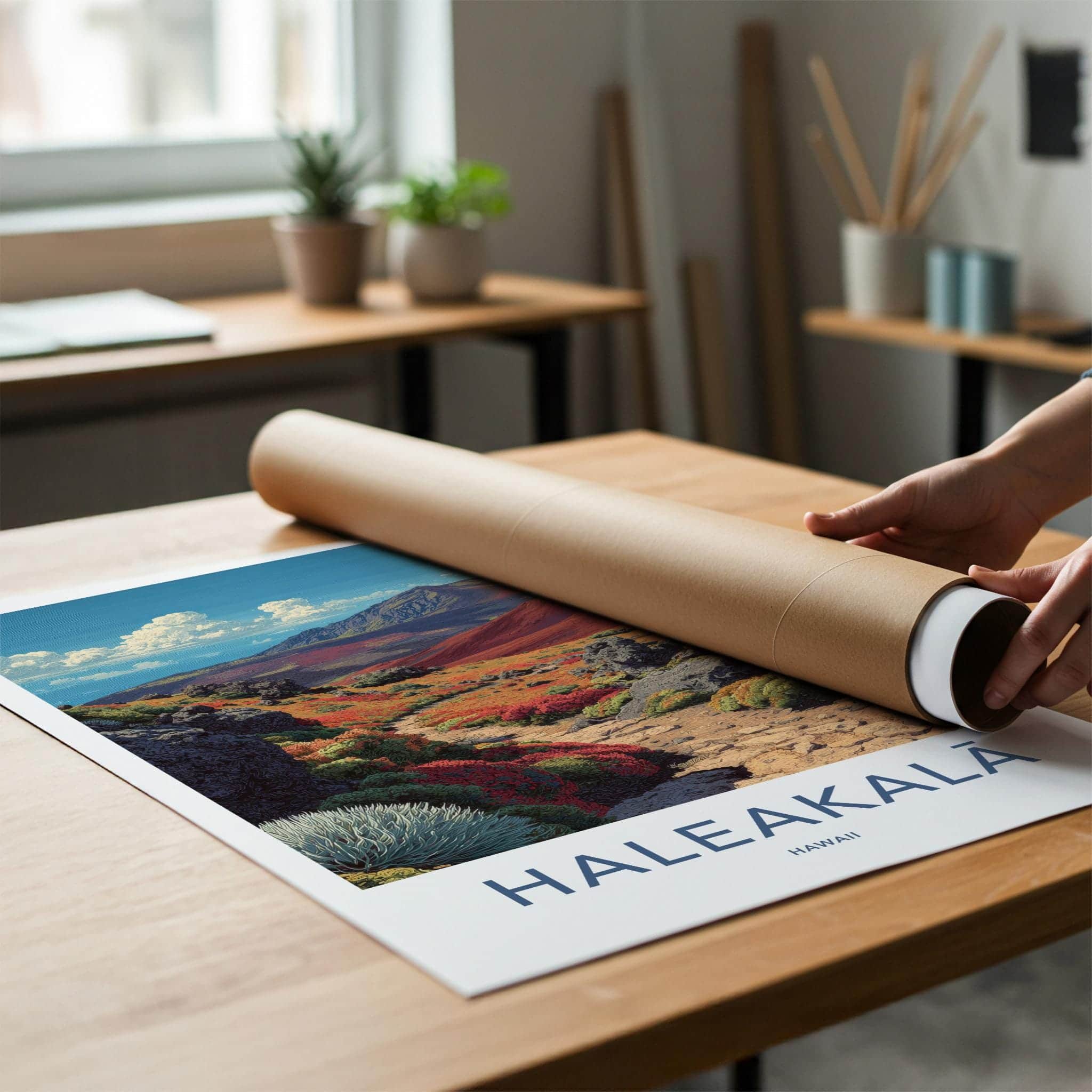 Haleakala Poster - Hawaii Travel Art - Red Volcanic Landscape Home Decor