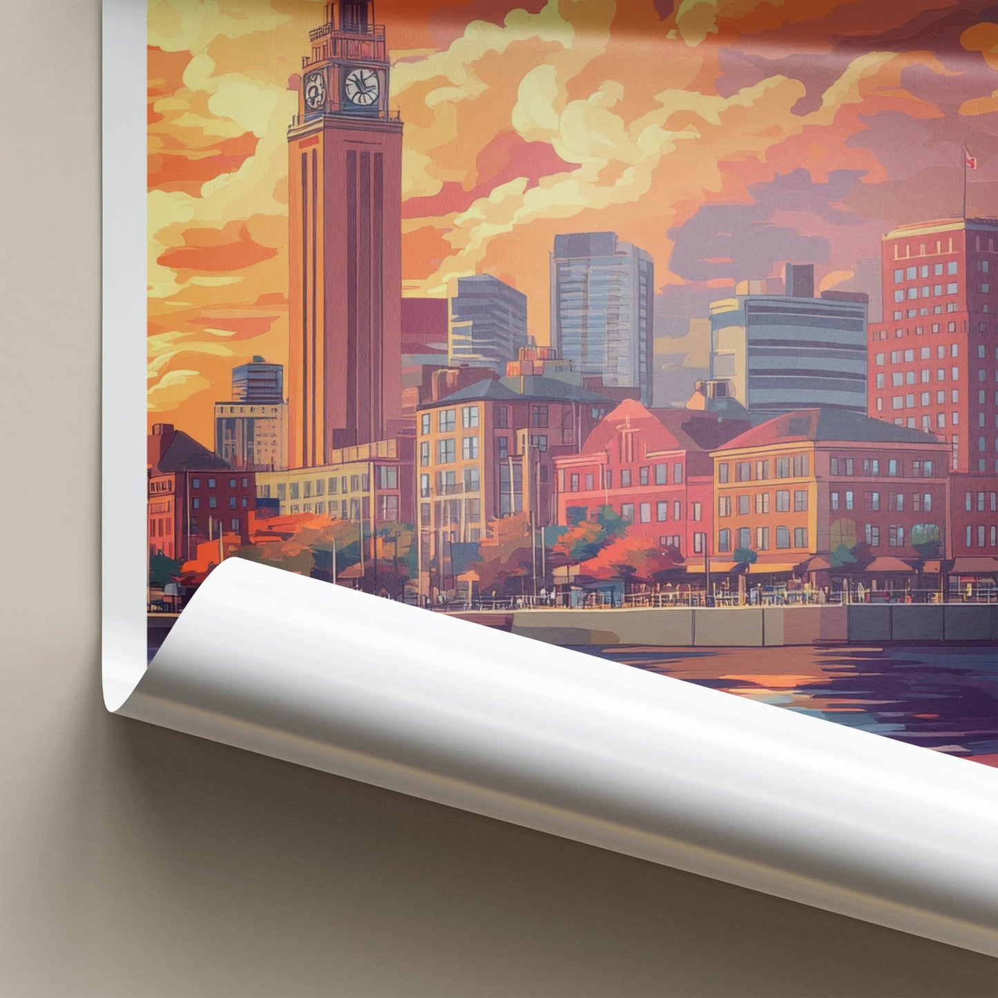 Halifax Poster - Canada Travel Art - Vibrant Sunset Cityscape Home Decor
