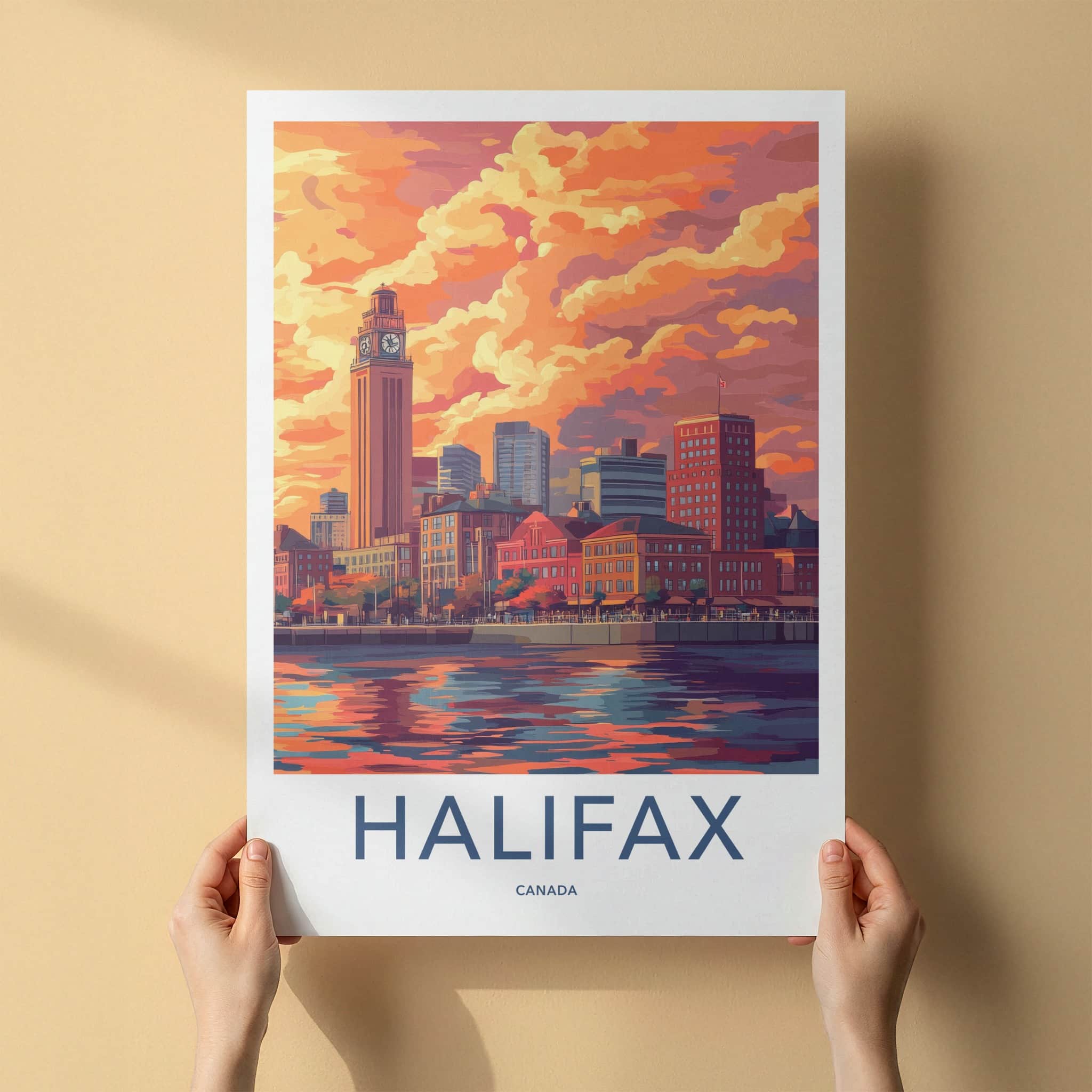 Halifax Poster - Canada Travel Art - Vibrant Sunset Cityscape Home Decor