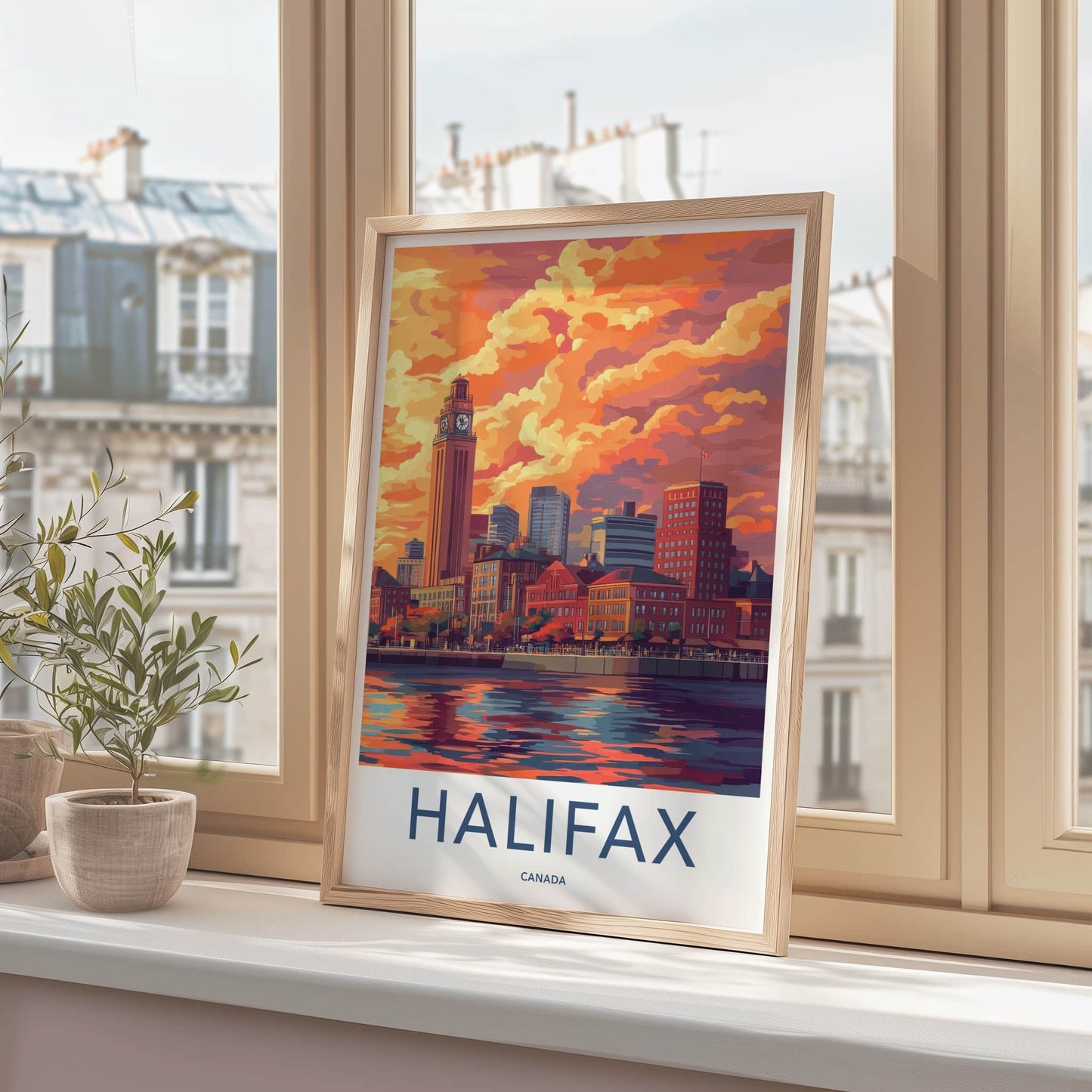 Halifax Poster - Canada Travel Art - Vibrant Sunset Cityscape Home Decor