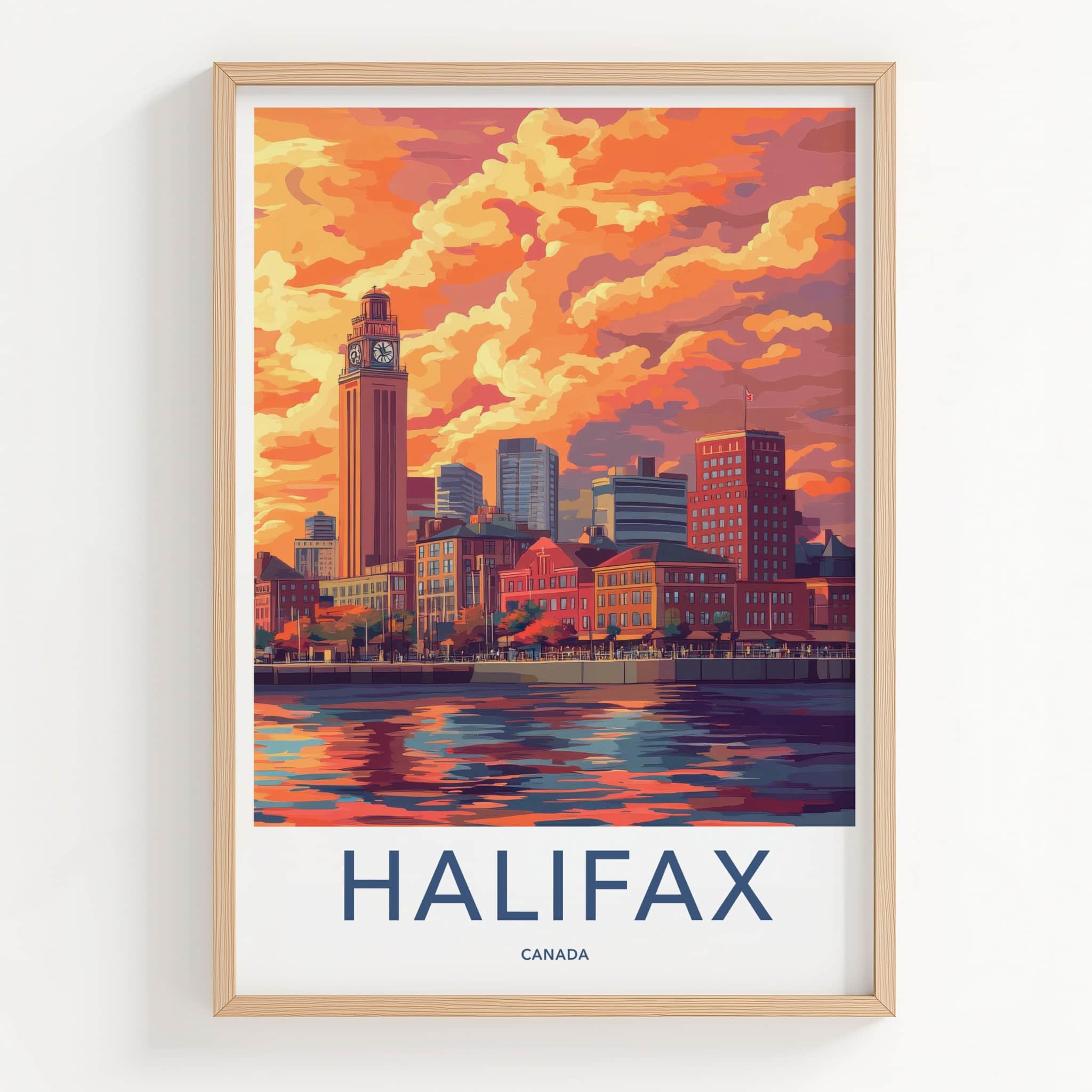 Halifax Poster - Canada Travel Art - Vibrant Sunset Cityscape Home Decor