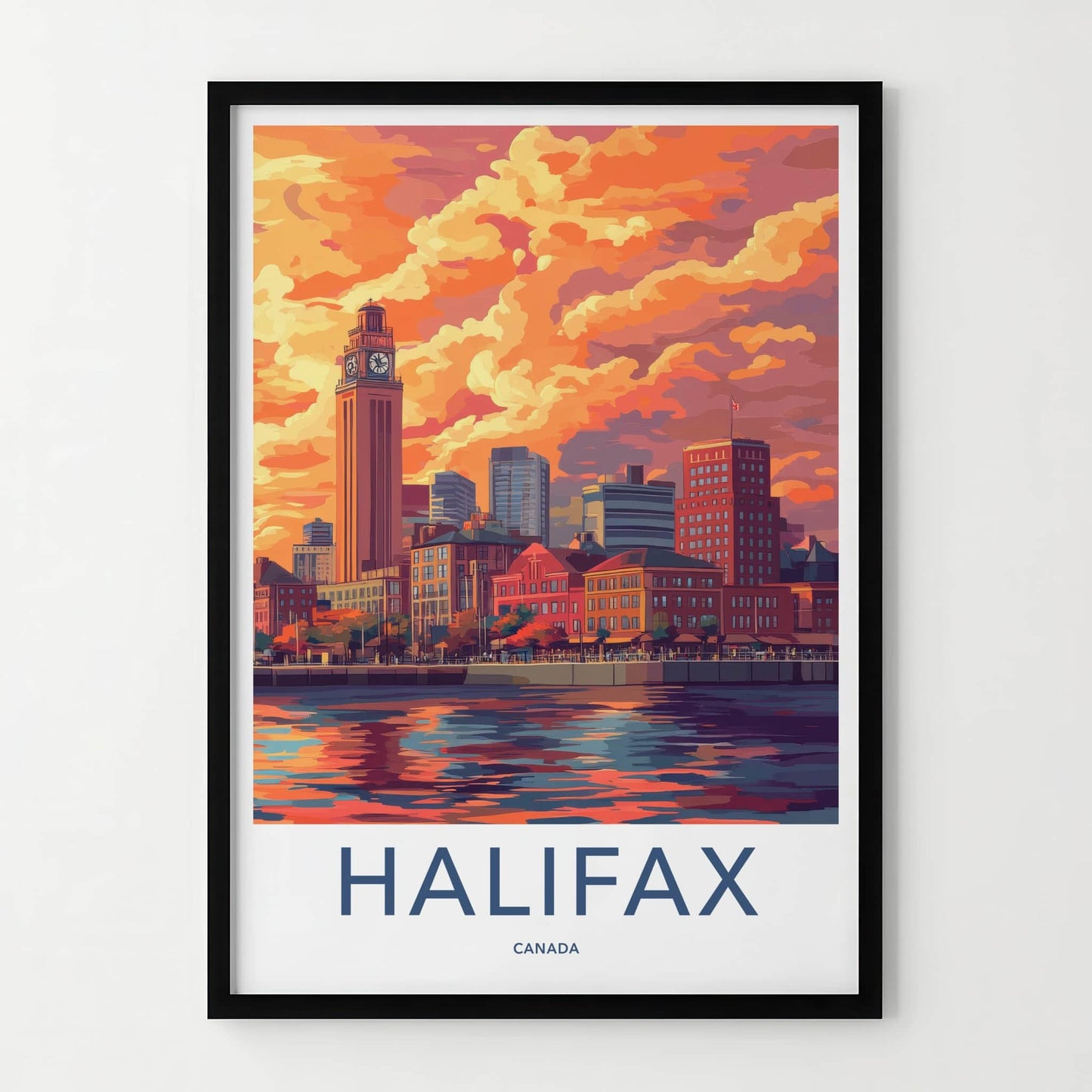 Halifax Poster - Canada Travel Art - Vibrant Sunset Cityscape Home Decor
