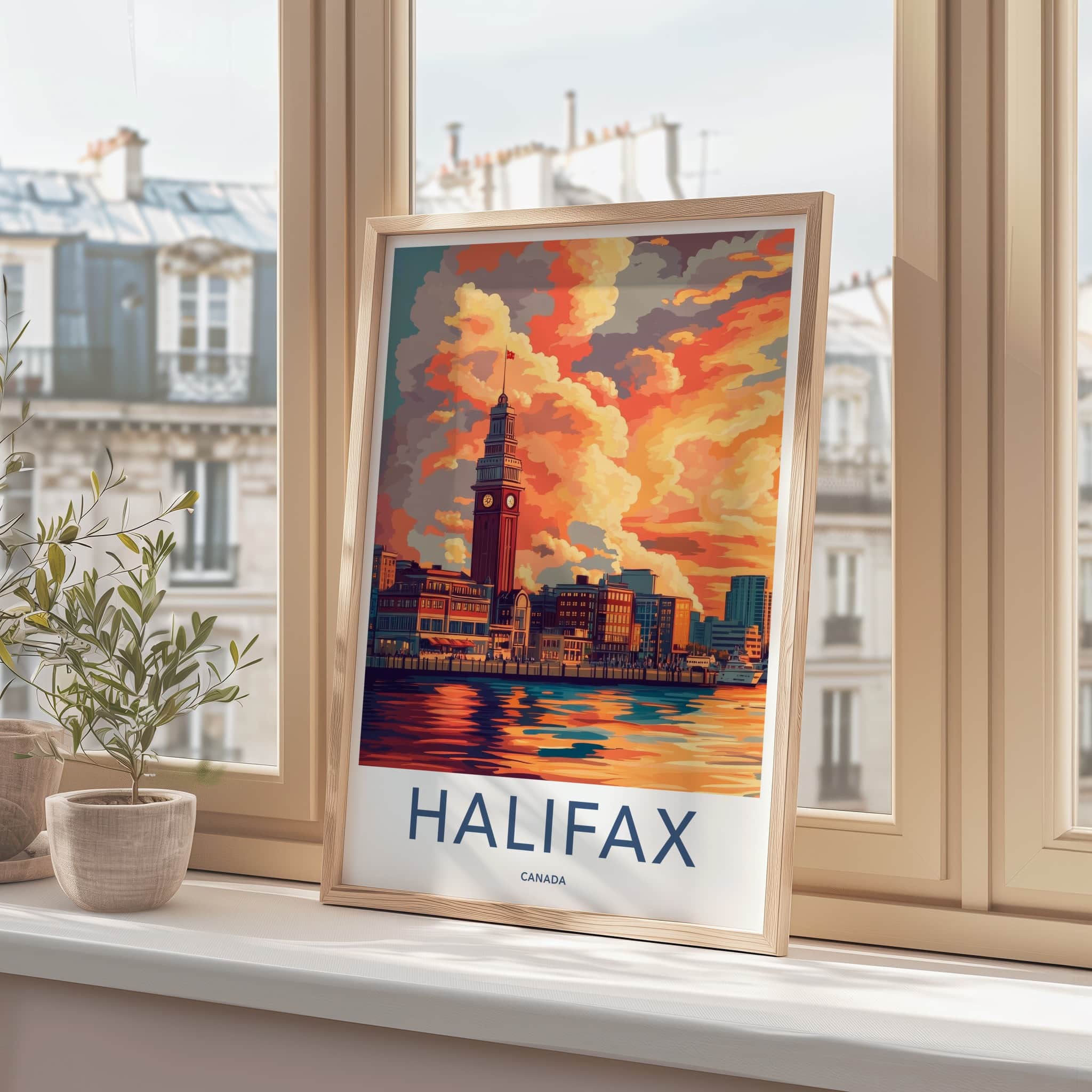 Halifax Poster - Canada Travel Art - Vibrant Sunset Harbor Home Decor