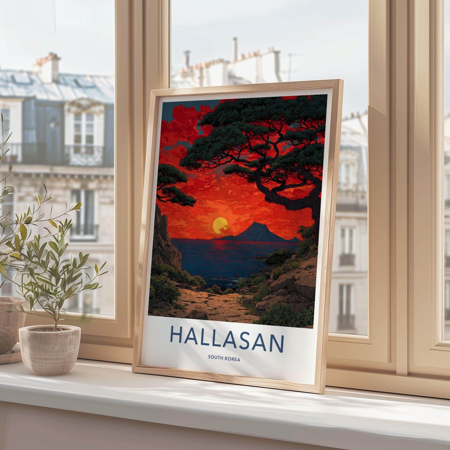 Hallasan Poster - South Korea Travel Art - Dramatic Ocean Sunset Home Decor