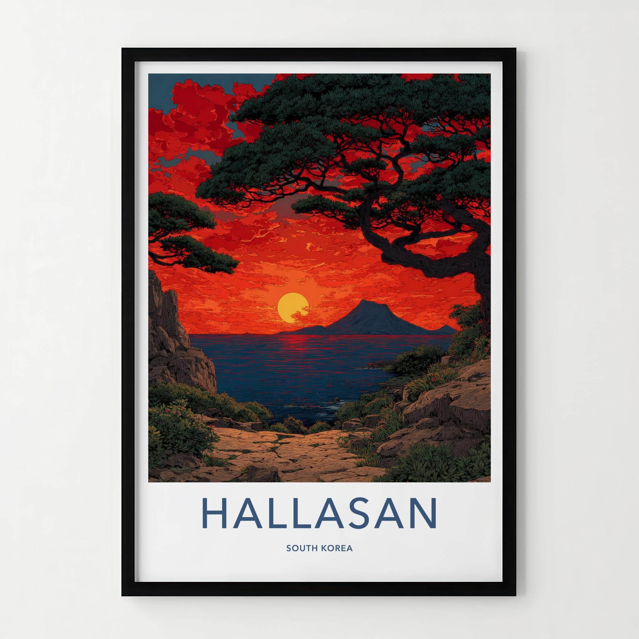 Hallasan Poster - South Korea Travel Art - Dramatic Ocean Sunset Home Decor