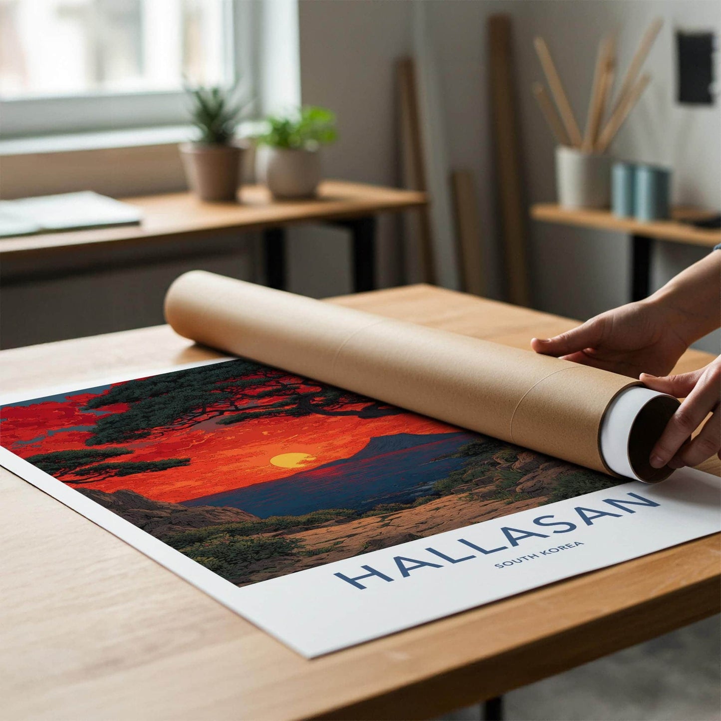 Hallasan Poster - South Korea Travel Art - Dramatic Ocean Sunset Home Decor