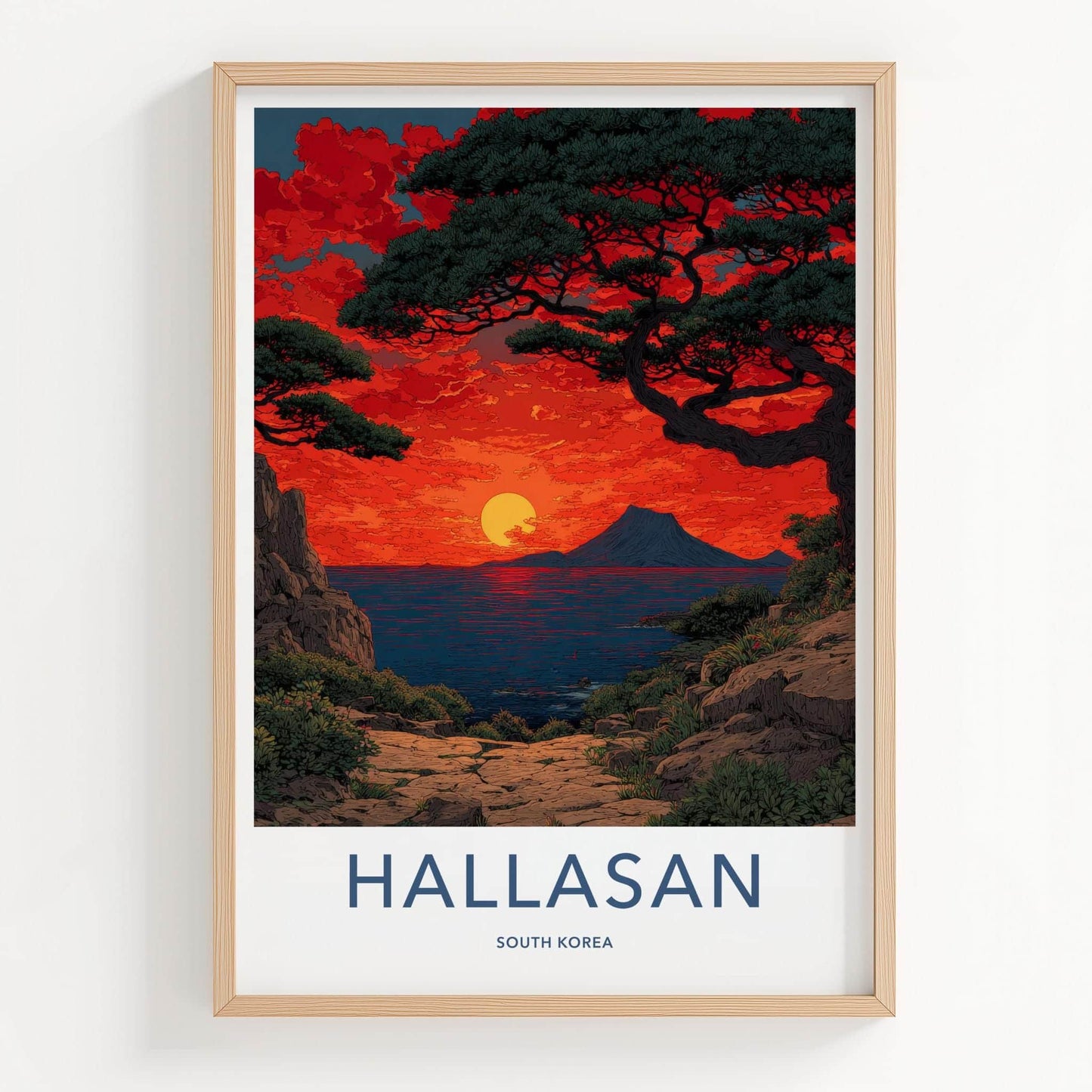 Hallasan Poster - South Korea Travel Art - Dramatic Ocean Sunset Home Decor