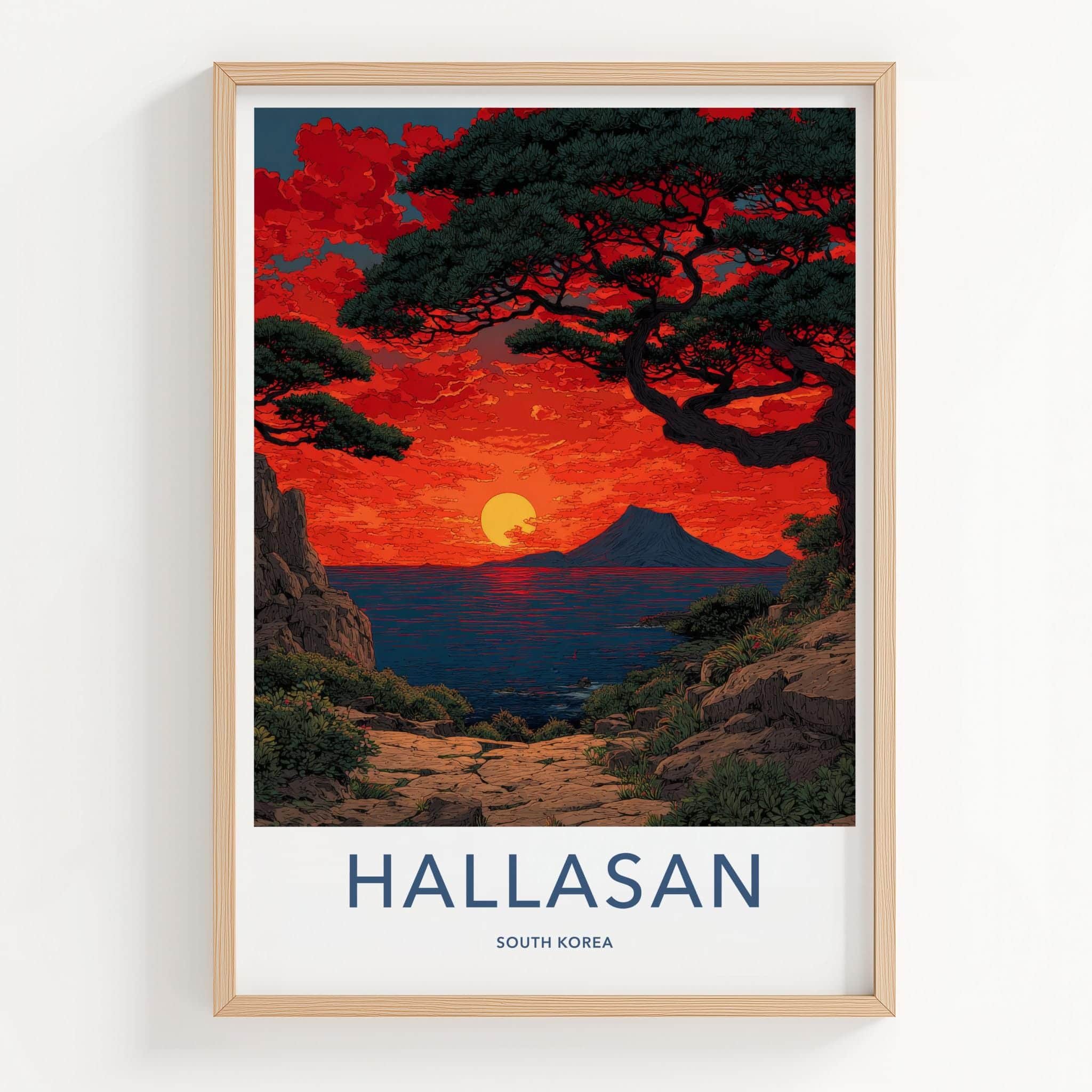 Hallasan Poster - South Korea Travel Art - Dramatic Ocean Sunset Home Decor
