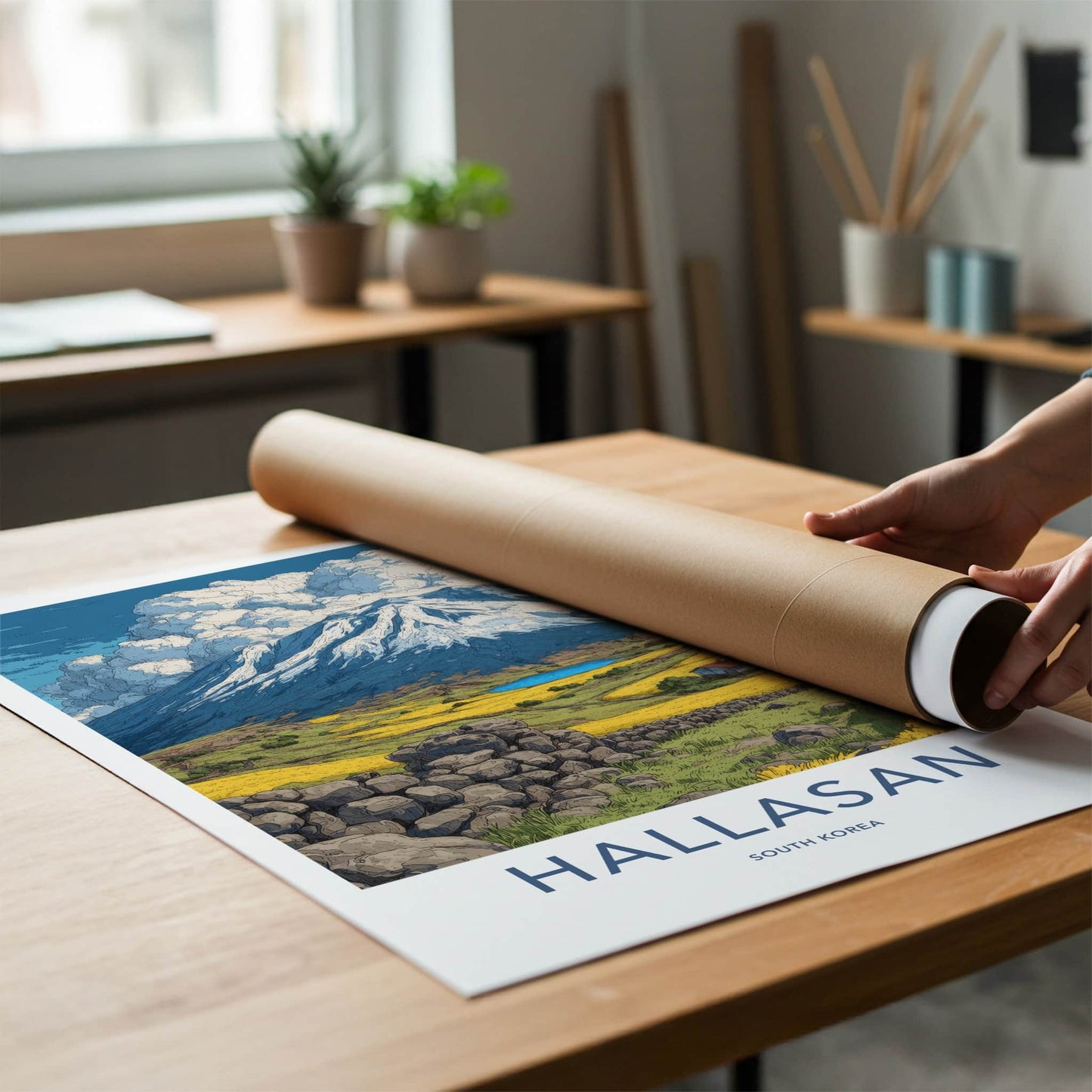 Hallasan Poster - South Korea Travel Art - Snowy Mountain Lake Home Decor