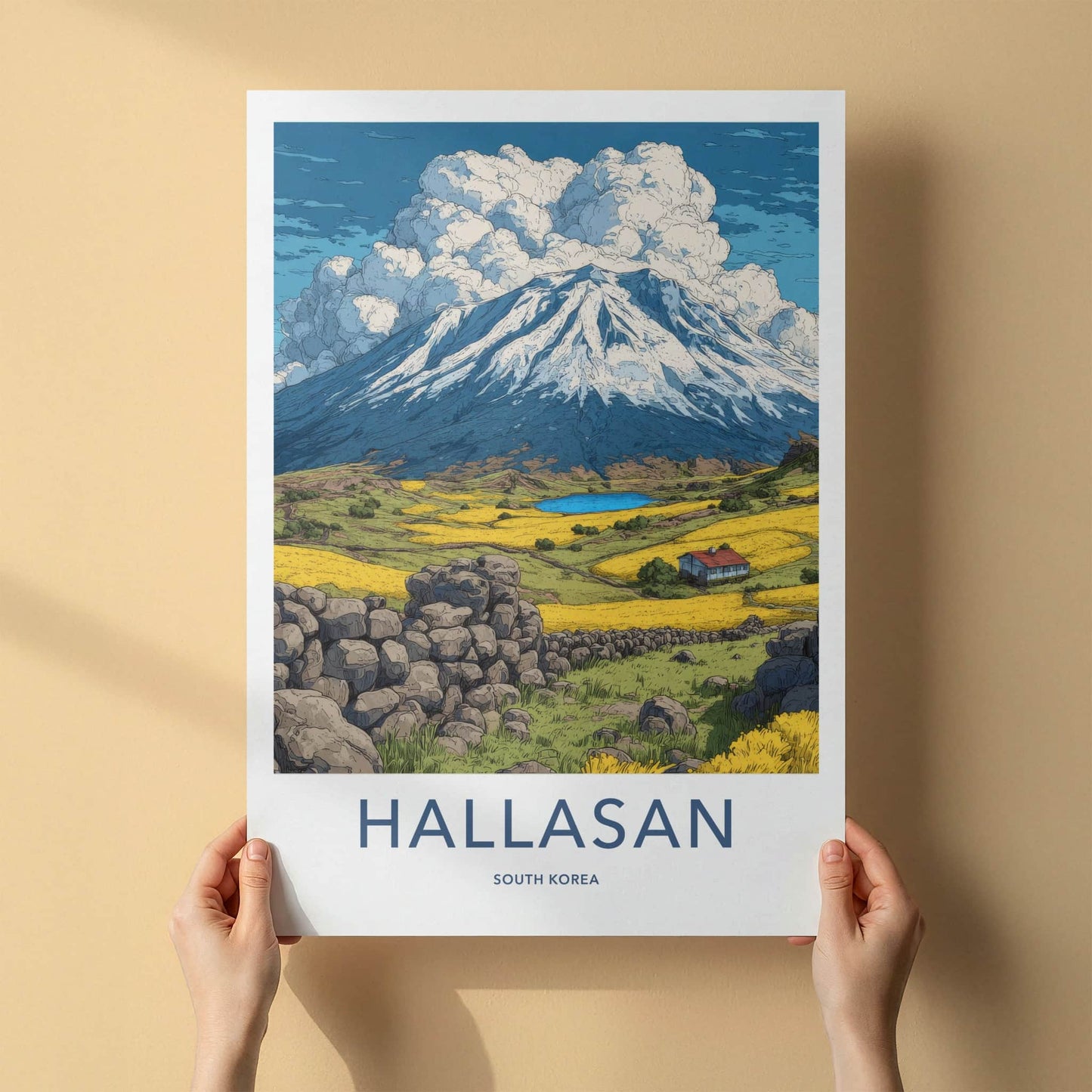 Hallasan Poster - South Korea Travel Art - Snowy Mountain Lake Home Decor
