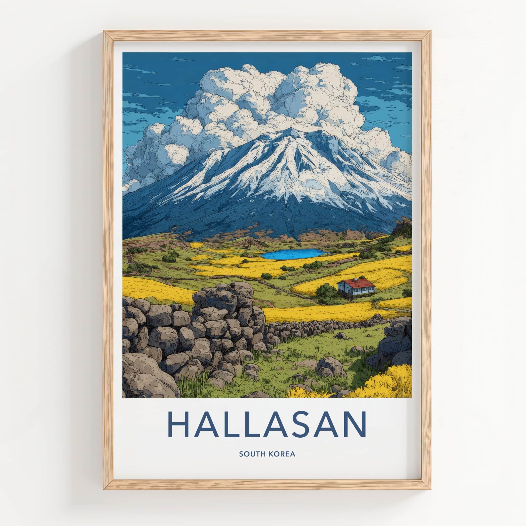 Hallasan Poster - South Korea Travel Art - Snowy Mountain Lake Home Decor