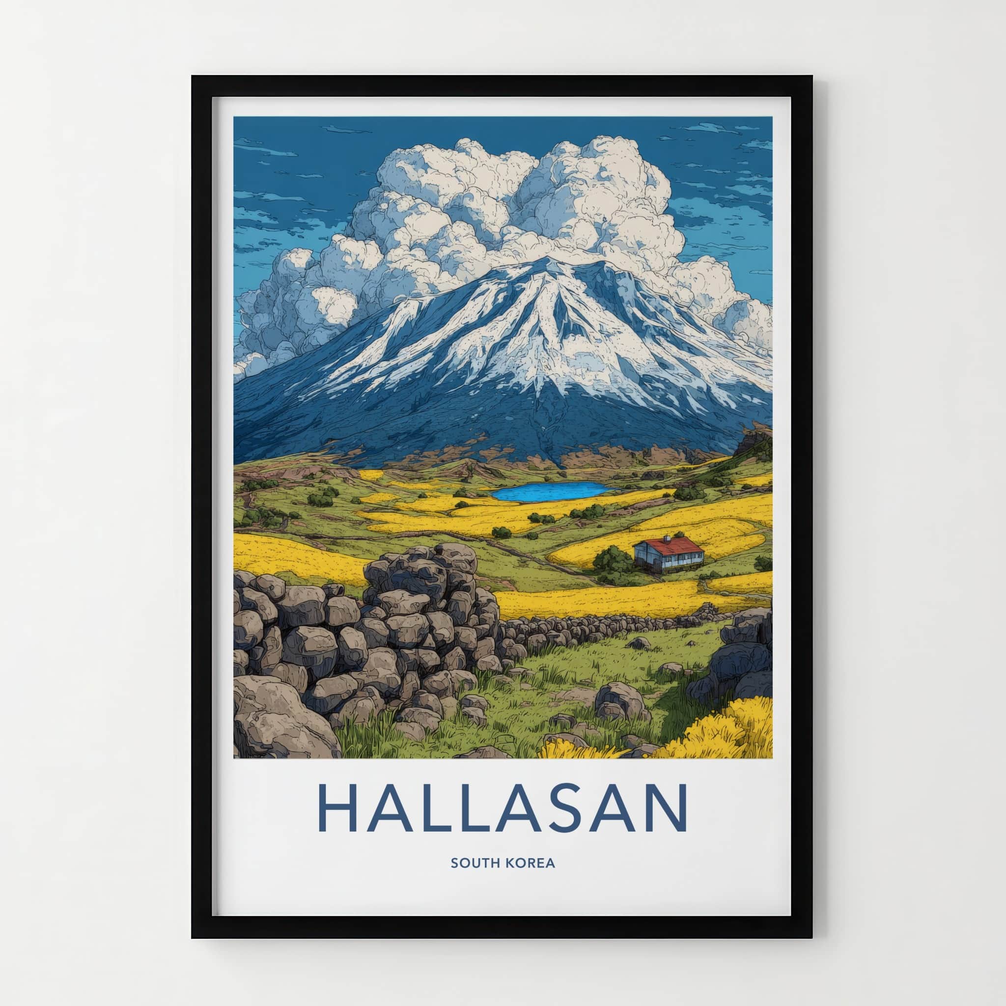 Hallasan Poster - South Korea Travel Art - Snowy Mountain Lake Home Decor