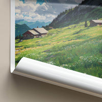 Halleralm Poster - Austria Art Print - Lush Mountain Pasture Wall Decor