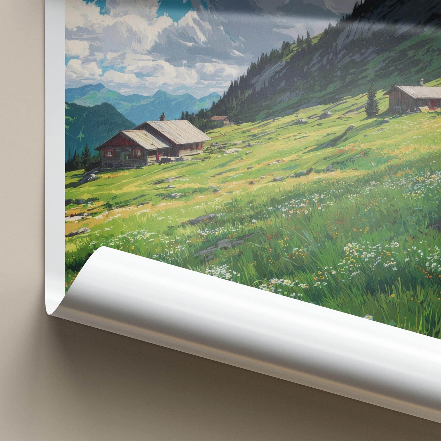 Halleralm Poster - Austria Art Print - Lush Mountain Pasture Wall Decor