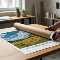 Hallerangeralm Poster - Austria Travel Art - Alpine Meadow Hut Home Decor