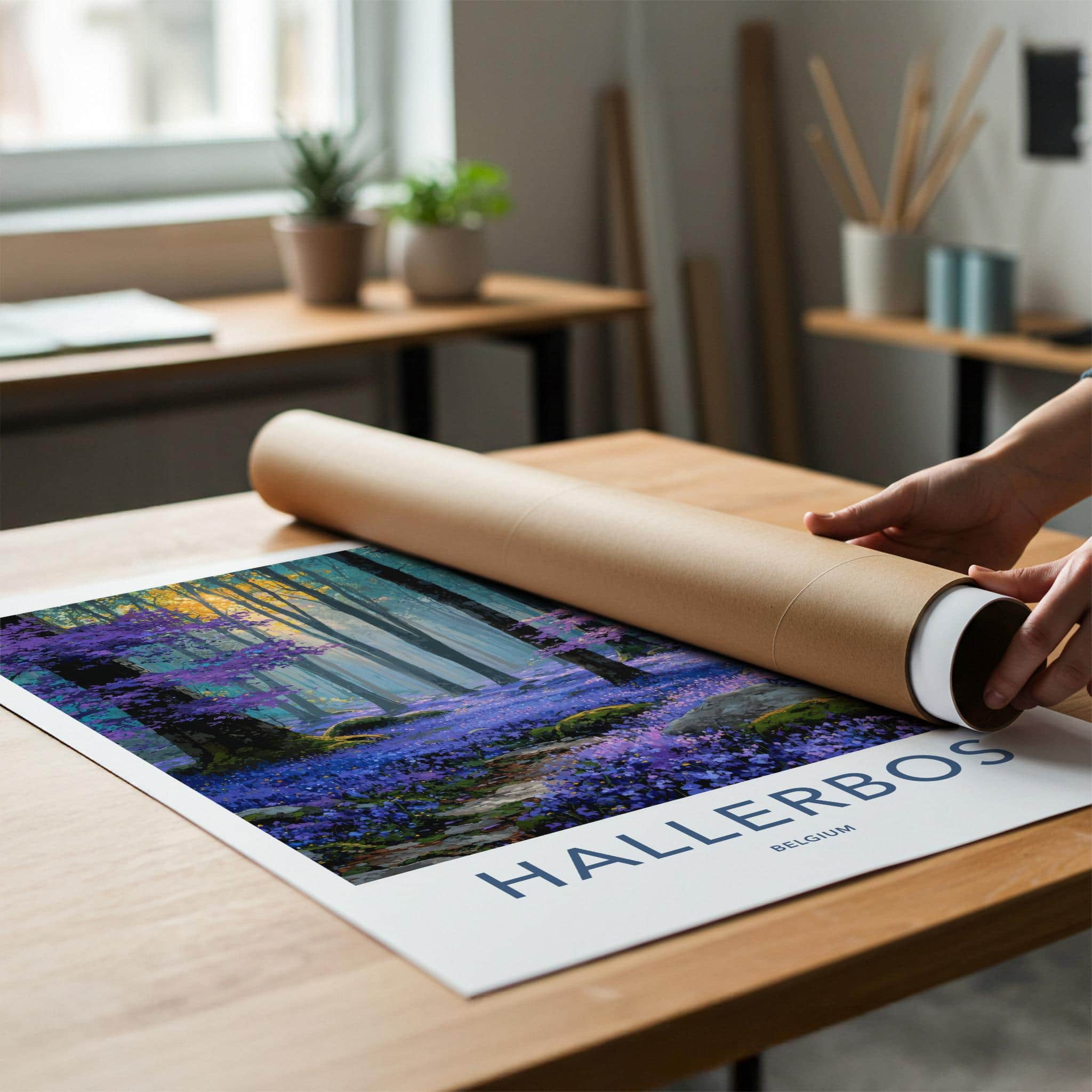 Hallerbos Poster - Belgium Travel Art - Magic Bluebell Forest Home Decor
