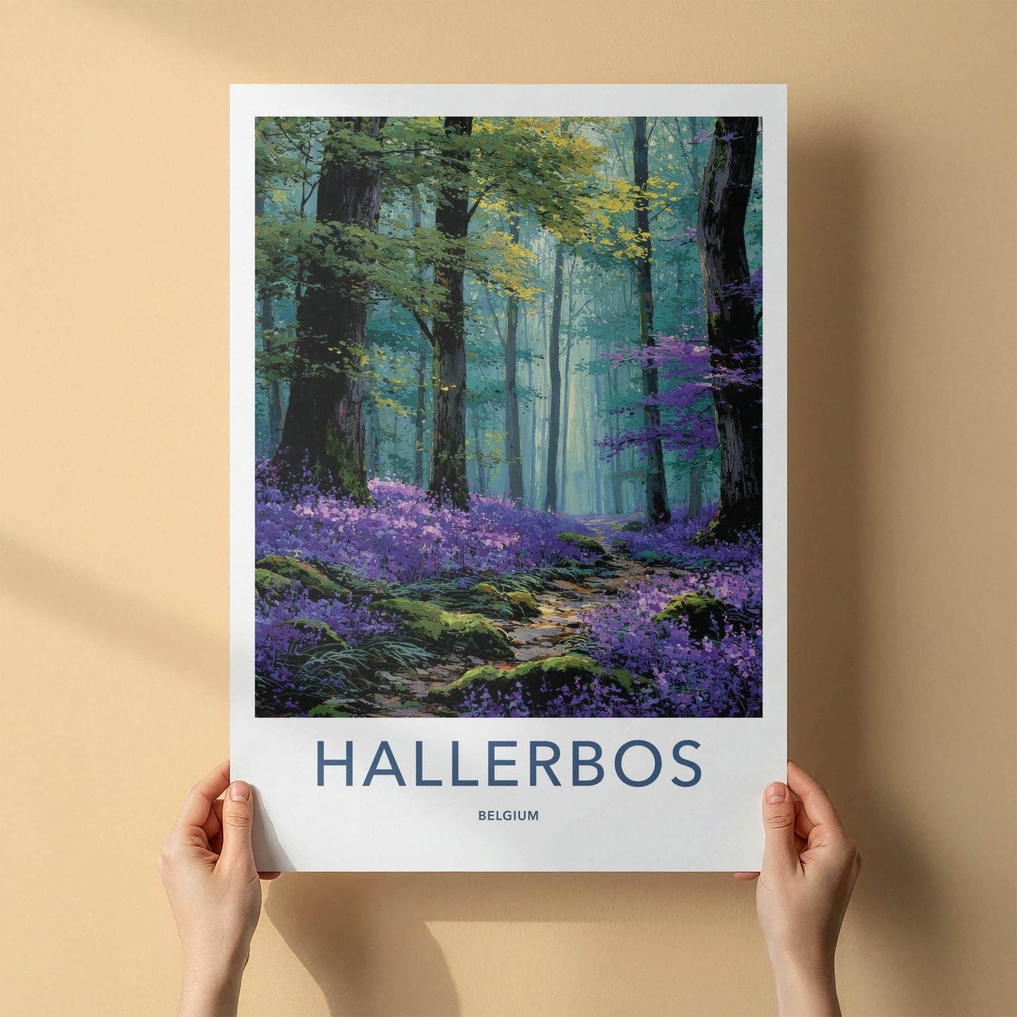 Hallerbos Poster - Belgium Travel Print - Bluebell Forest Path Wall Decor