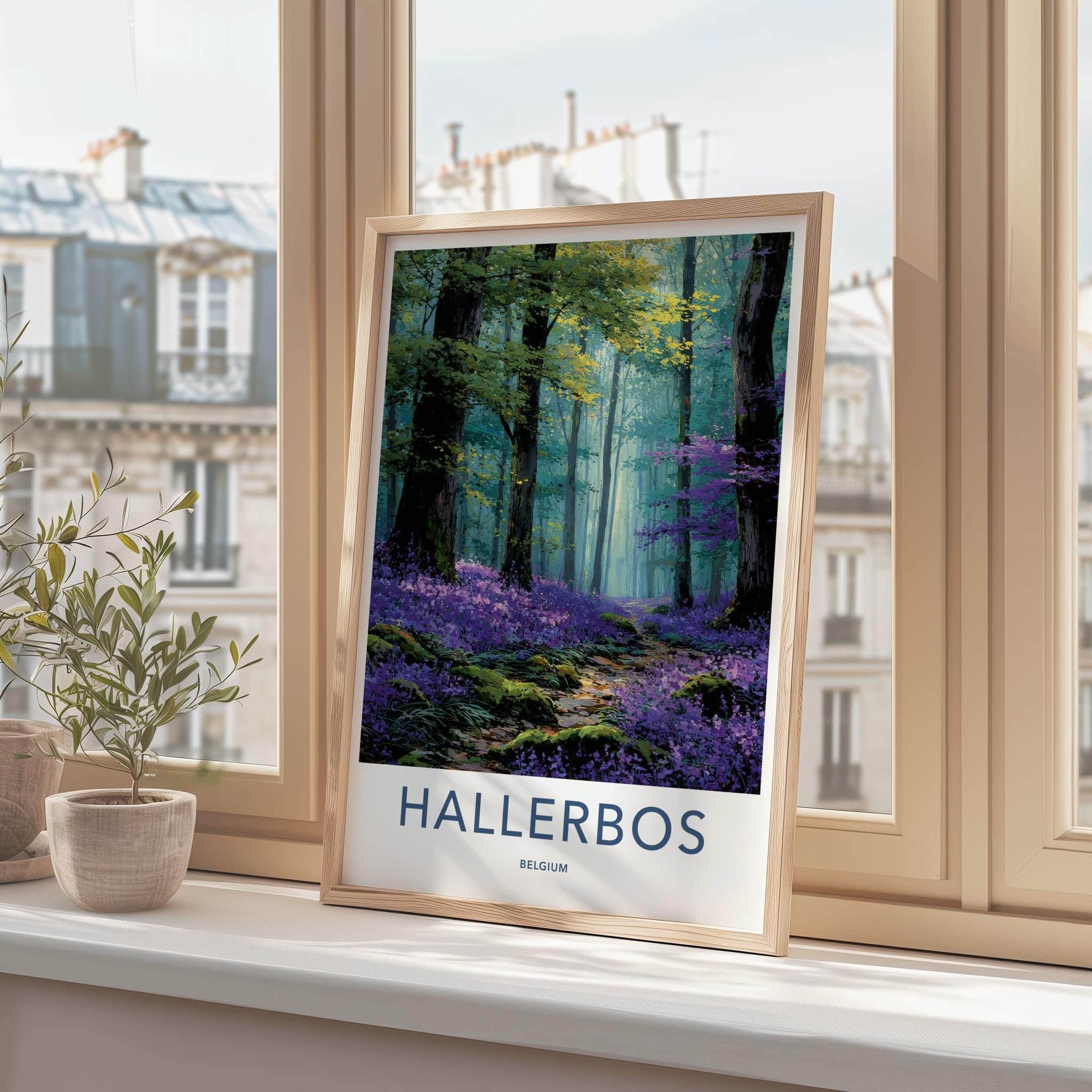 Hallerbos Poster - Belgium Travel Print - Bluebell Forest Path Wall Decor