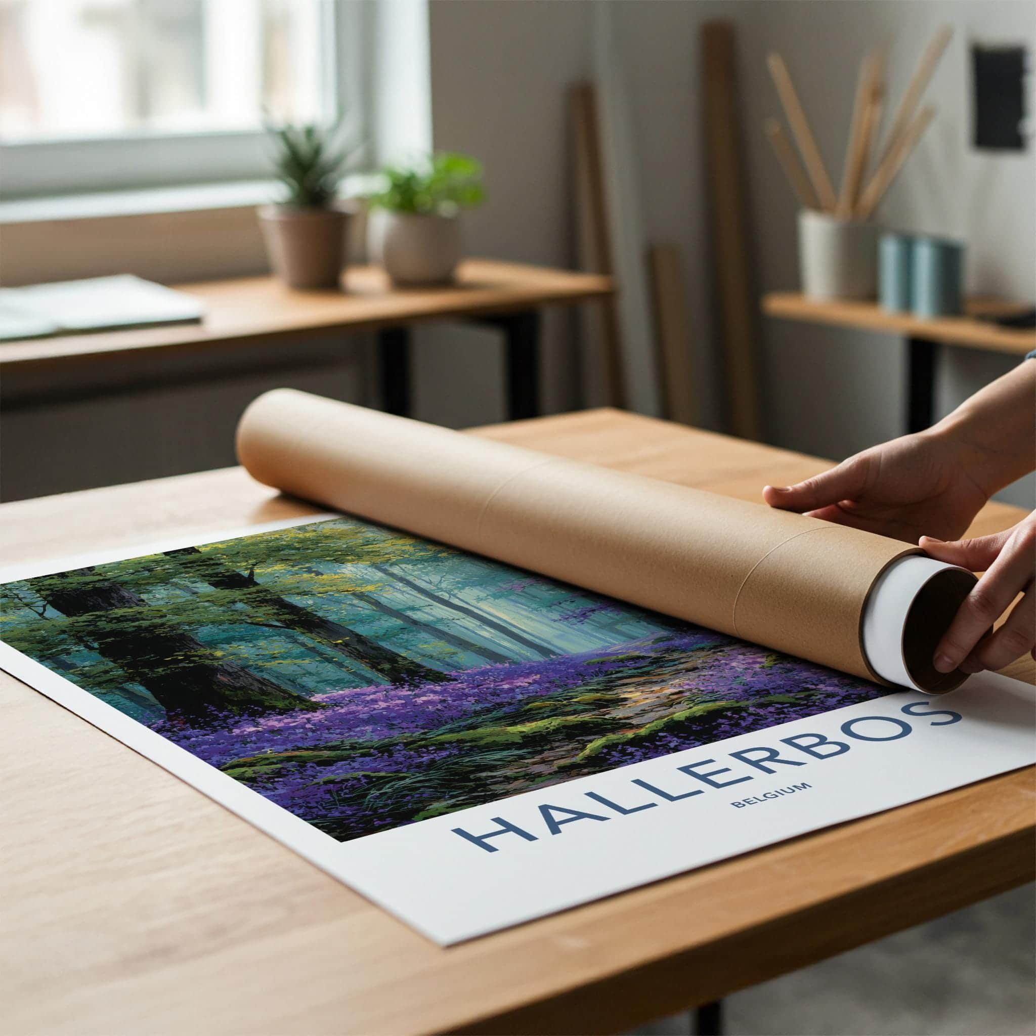 Hallerbos Poster - Belgium Travel Print - Bluebell Forest Path Wall Decor