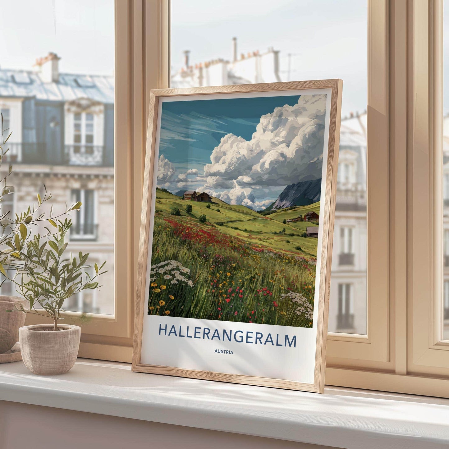 Hallerrangeralm Poster - Austria Travel Art - Alpine Meadow Huts Home Decor