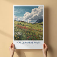 Hallerrangeralm Poster - Austria Travel Art - Alpine Meadow Huts Home Decor