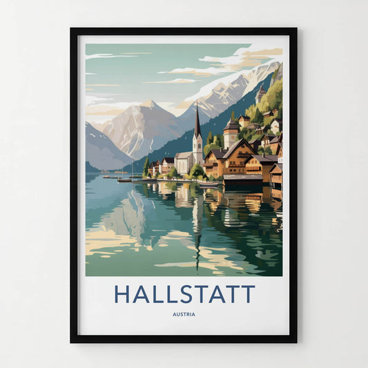 Hallstatt Poster - Austria Travel Art - Lakeside Village Mountains Home Decor