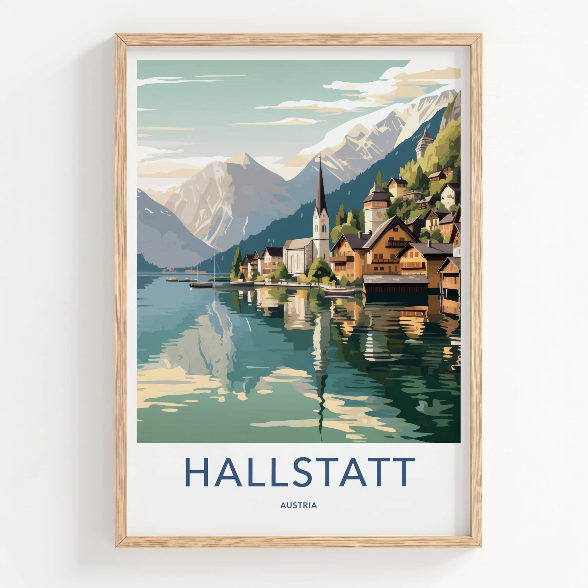 Hallstatt Poster - Austria Travel Art - Lakeside Village Mountains Home Decor