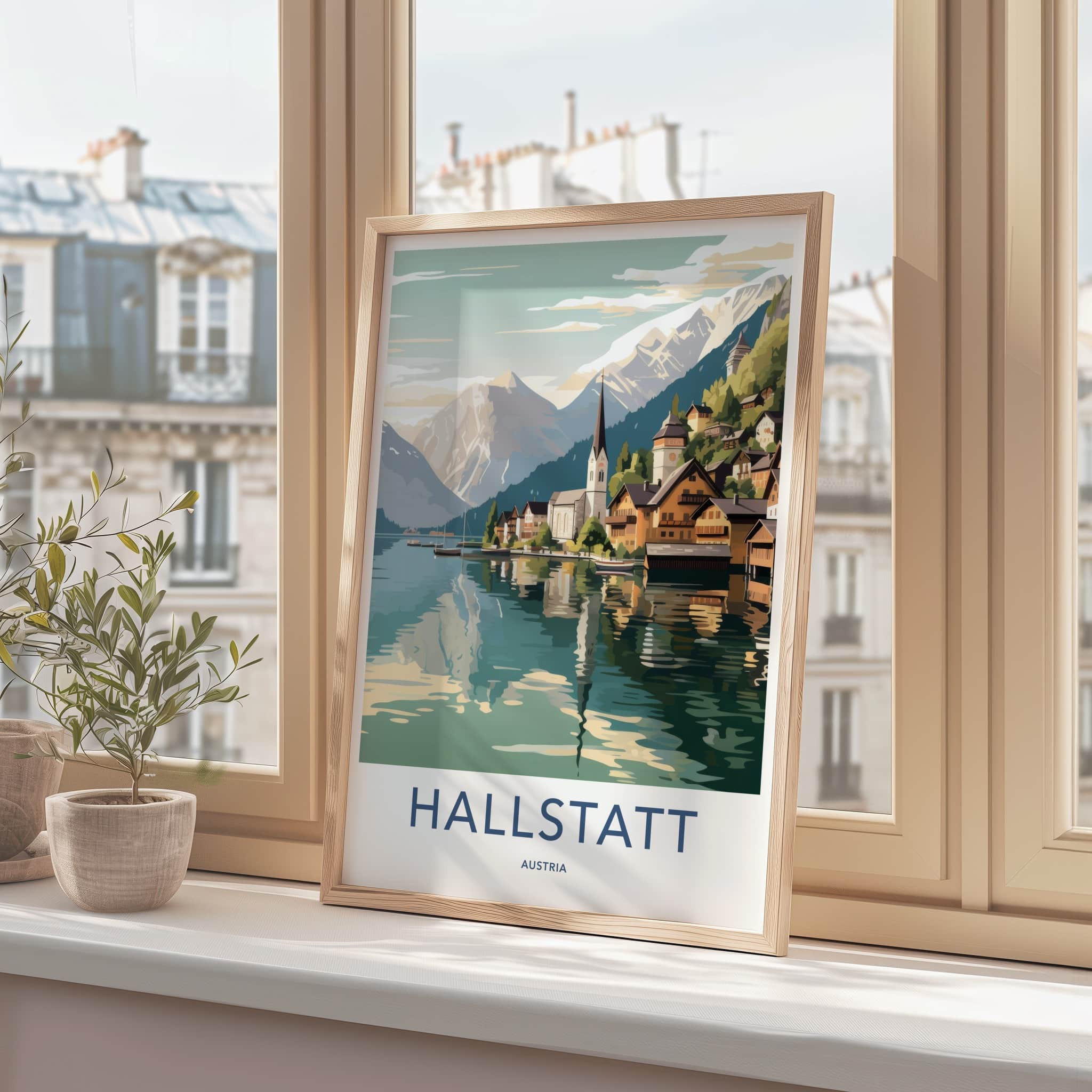 Hallstatt Poster - Austria Travel Art - Lakeside Village Mountains Home Decor