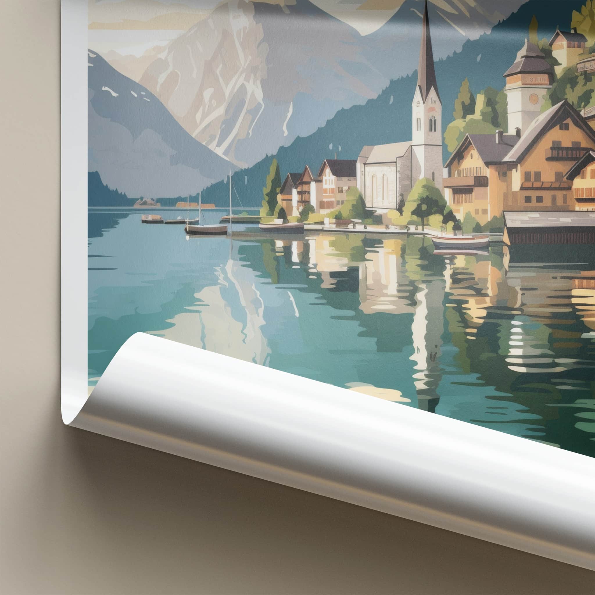 Hallstatt Poster - Austria Travel Art - Lakeside Village Mountains Home Decor