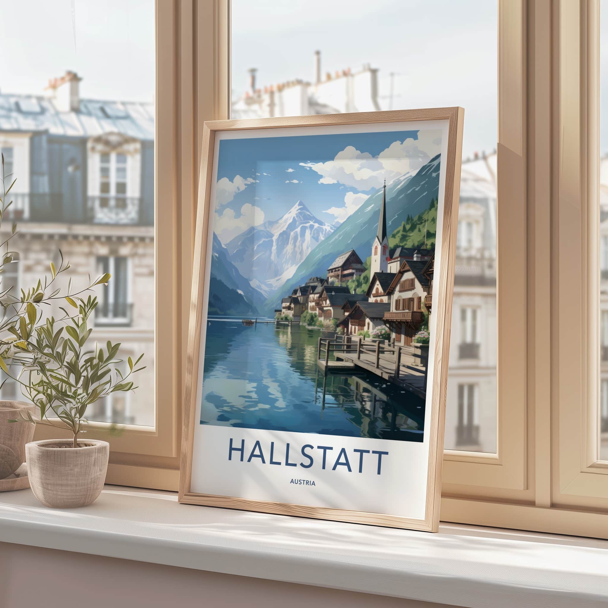 Hallstatt Poster - Austria Wall Art - Lakeside Village Mountains Home Decor