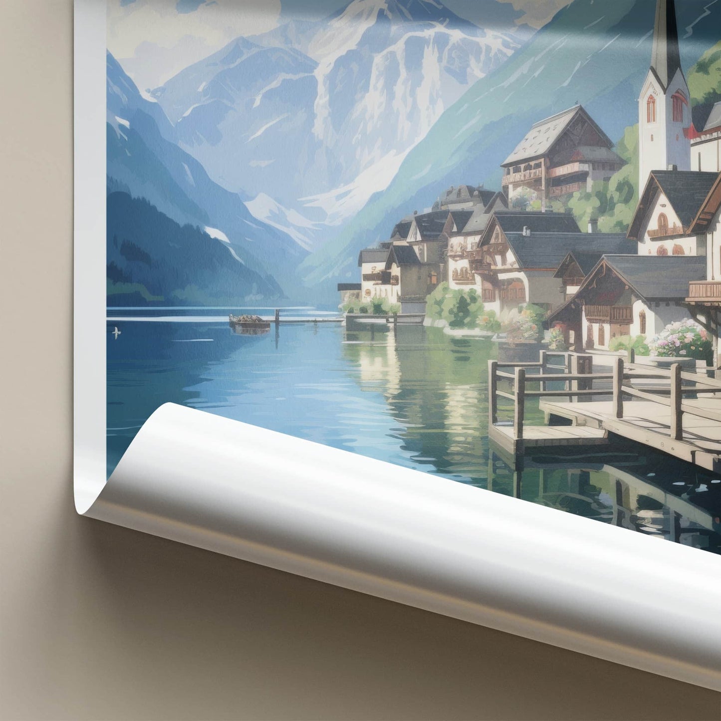 Hallstatt Poster - Austria Wall Art - Lakeside Village Mountains Home Decor