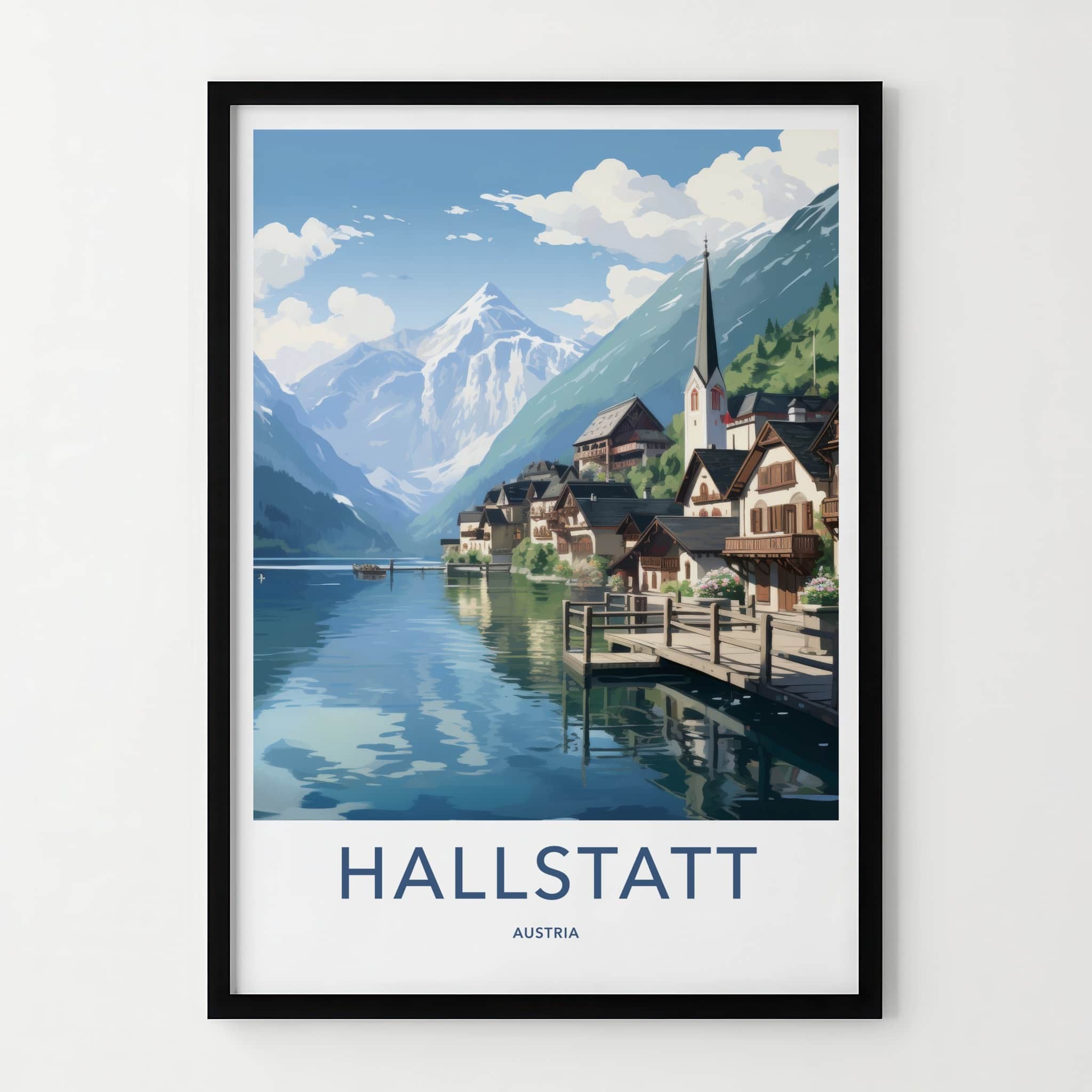 Hallstatt Poster - Austria Wall Art - Lakeside Village Mountains Home Decor