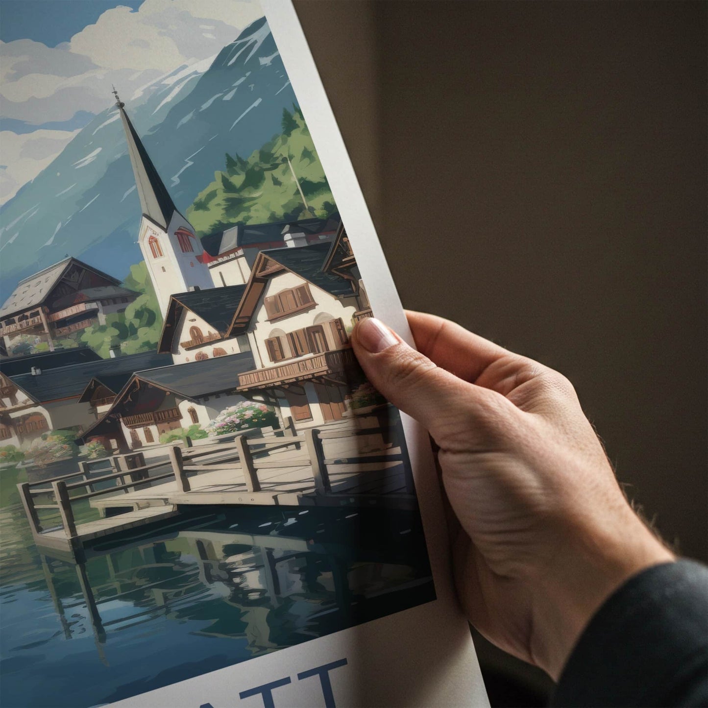 Hallstatt Poster - Austria Wall Art - Lakeside Village Mountains Home Decor