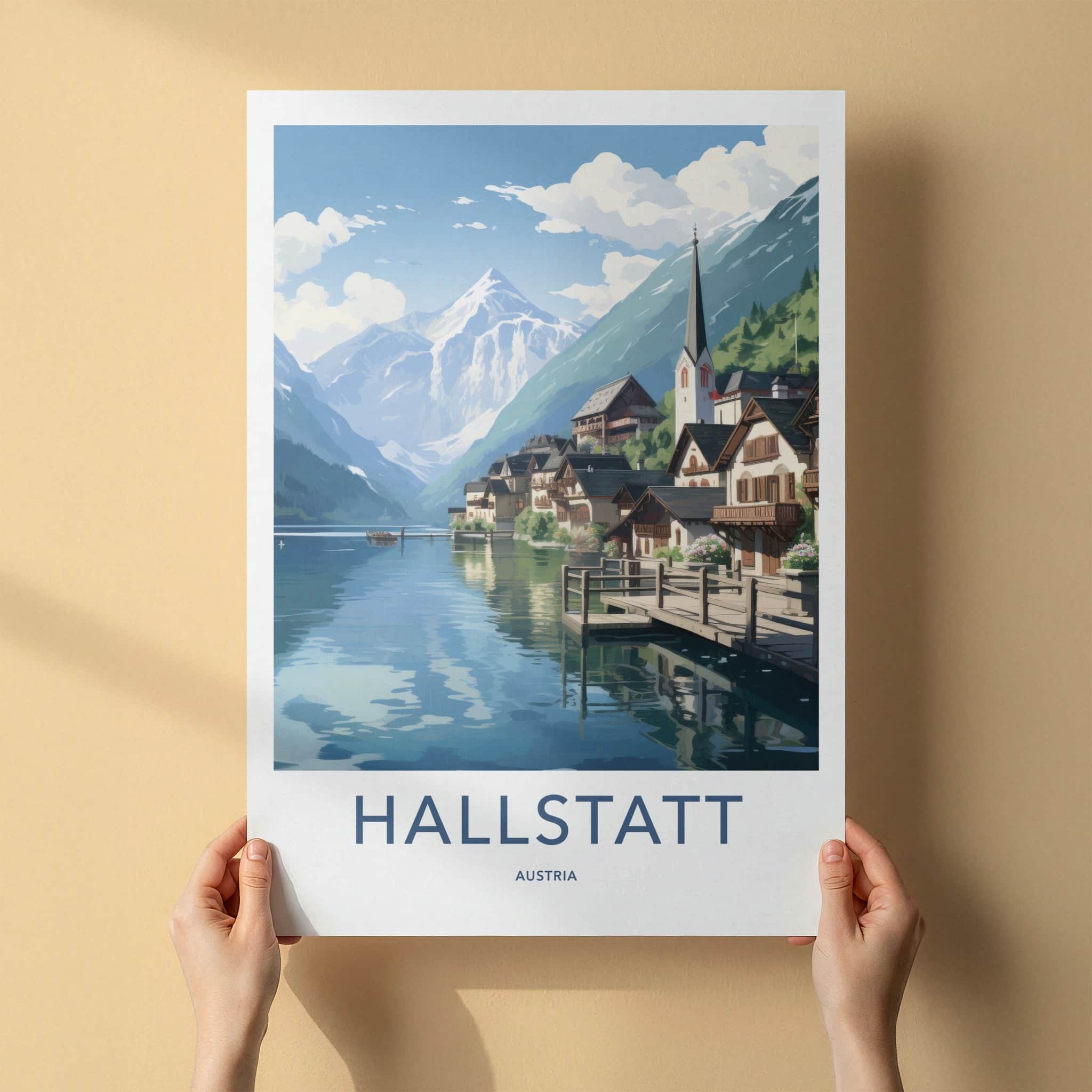 Hallstatt Poster - Austria Wall Art - Lakeside Village Mountains Home Decor