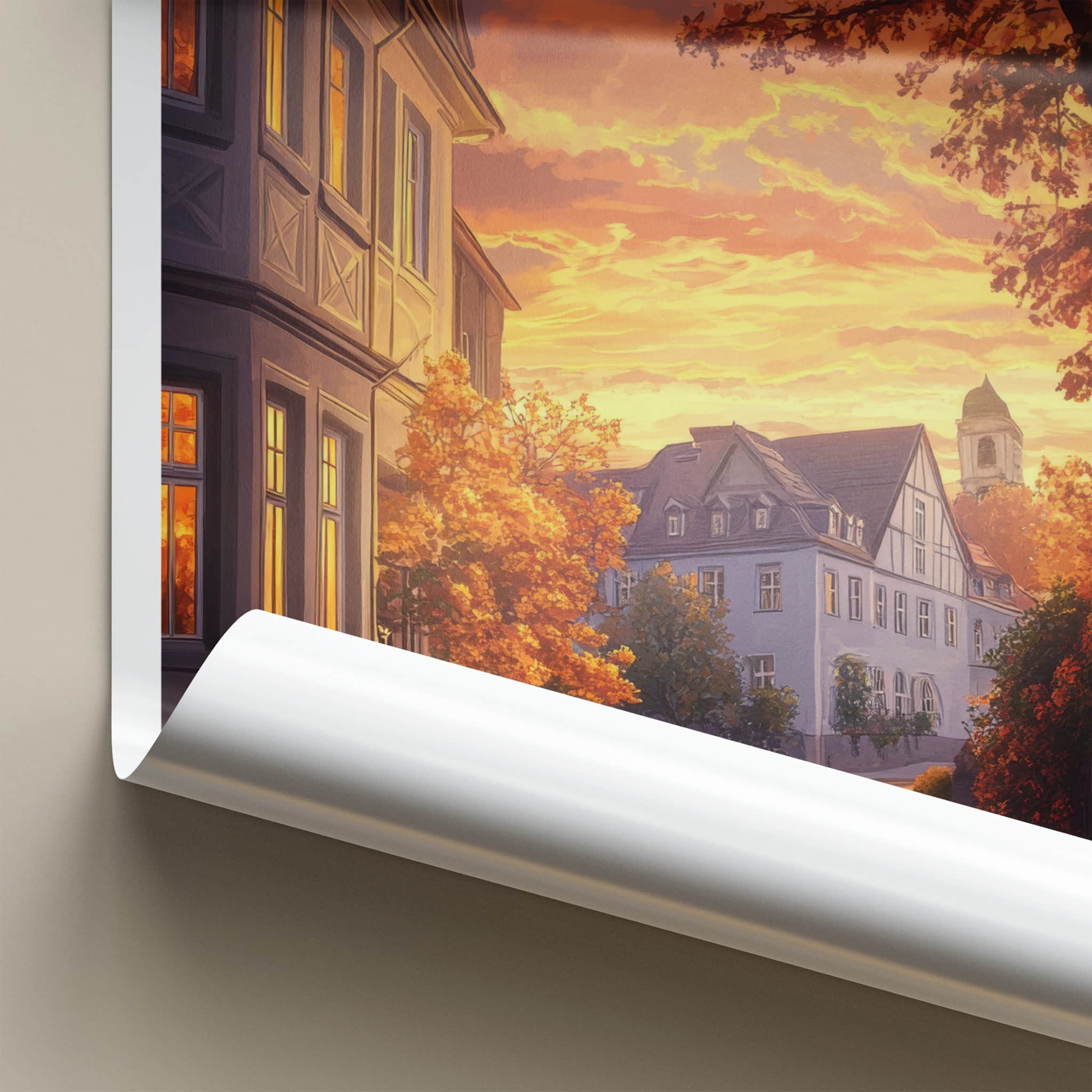 Hamburg Poster - Germany Travel Art - Autumn Sunset Street Home Decor