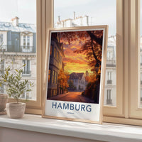Hamburg Poster - Germany Travel Art - Autumn Sunset Street Home Decor
