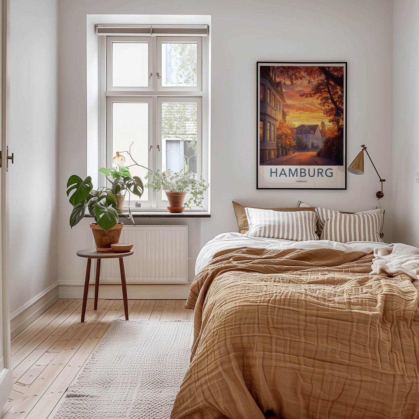 Hamburg Poster - Germany Travel Art - Autumn Sunset Street Home Decor