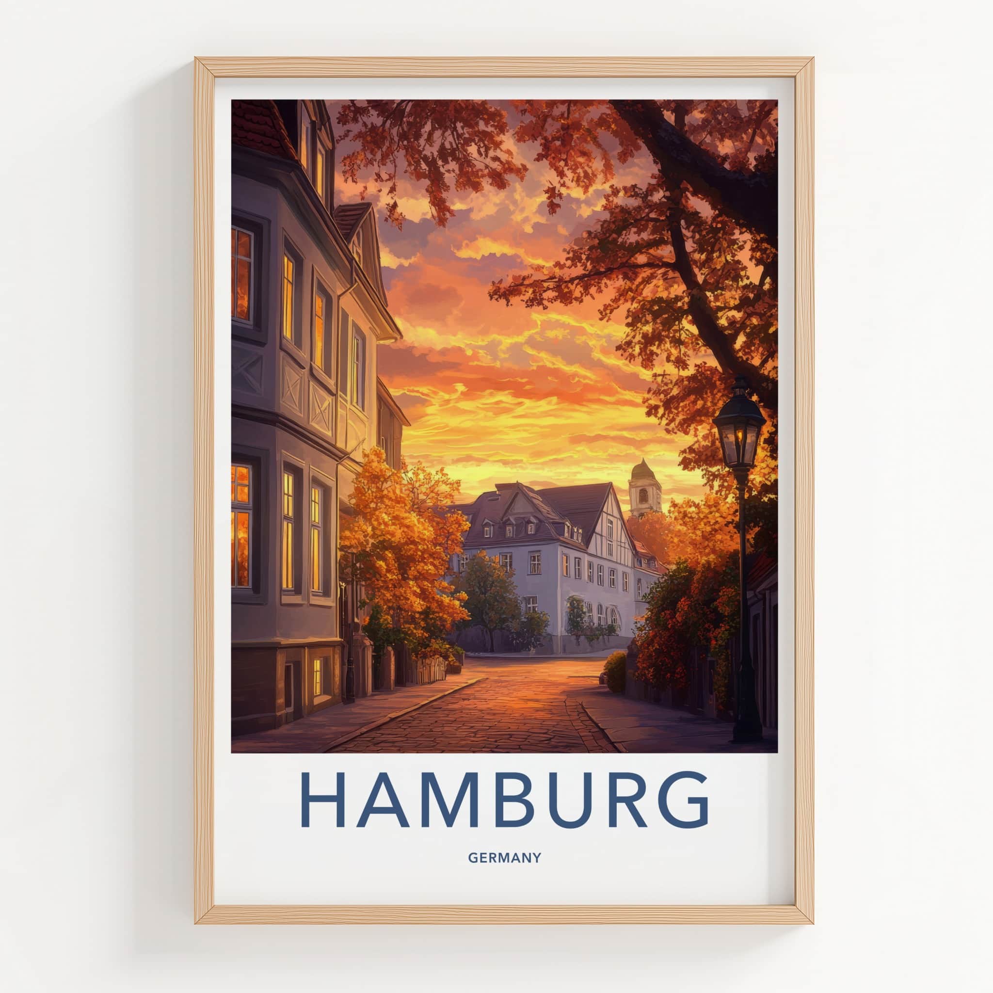 Hamburg Poster - Germany Travel Art - Autumn Sunset Street Home Decor