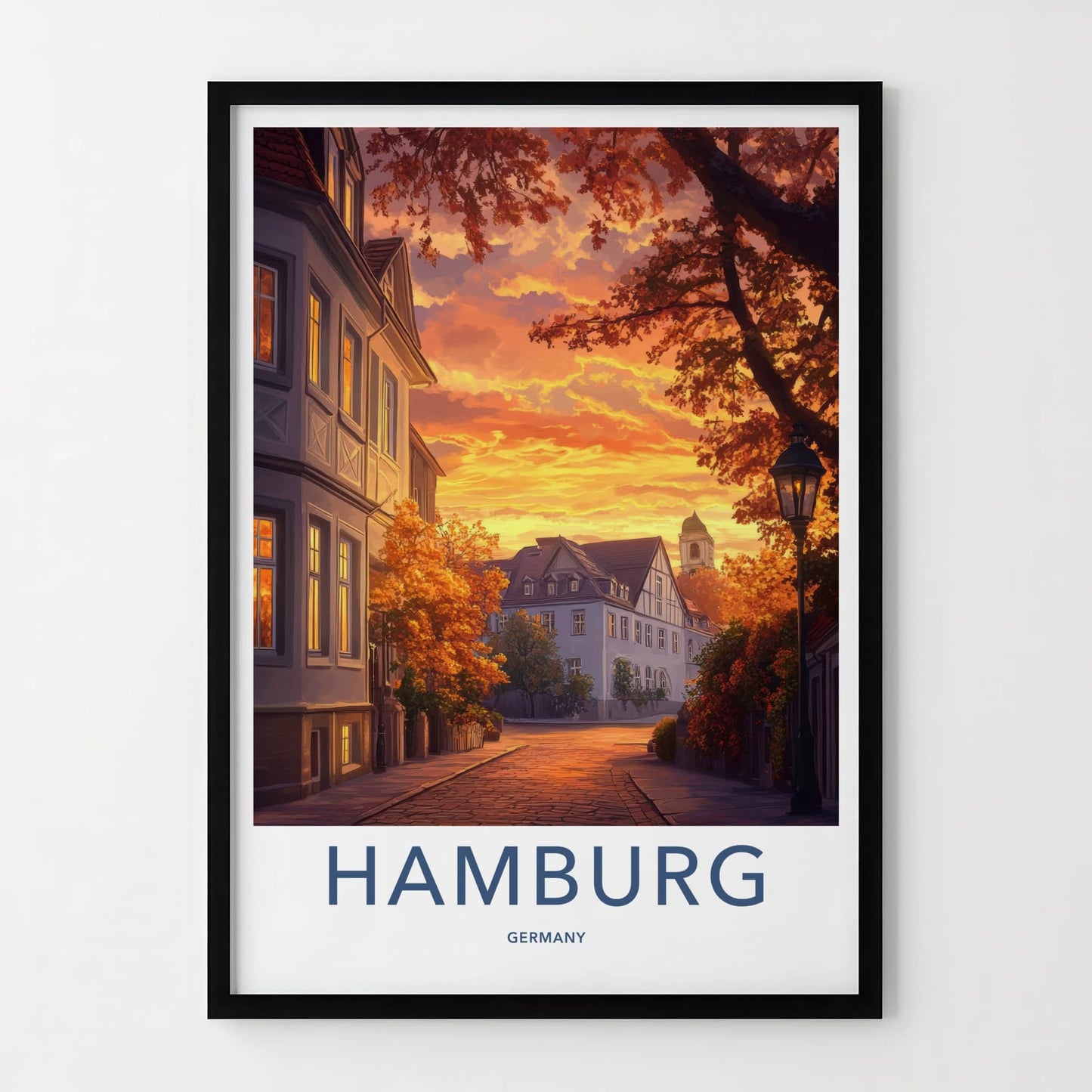 Hamburg Poster - Germany Travel Art - Autumn Sunset Street Home Decor
