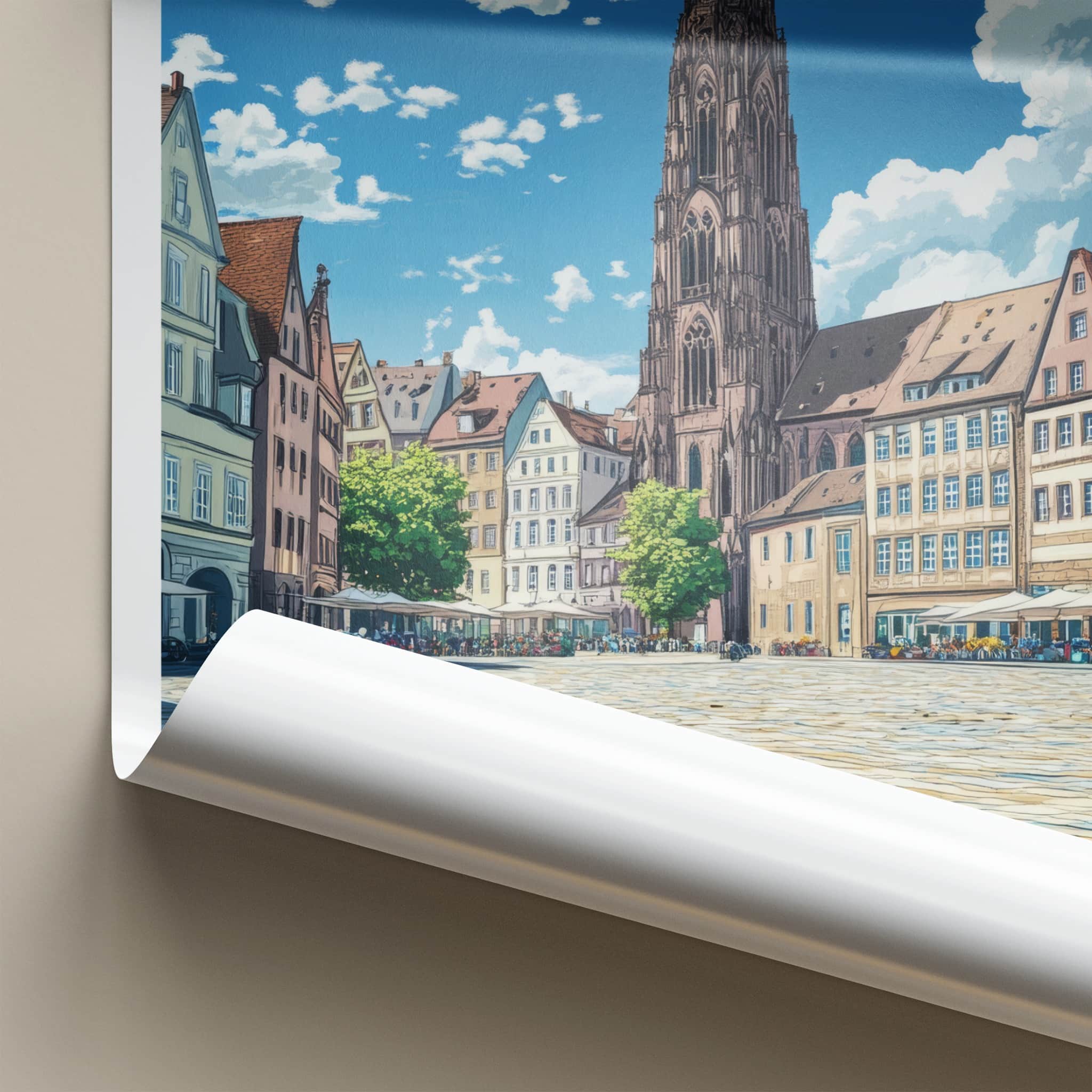 Hamburg Poster - Germany Travel Art - Gothic Spire Plaza Home Decor