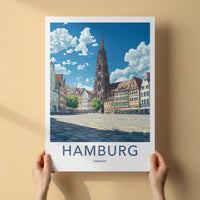 Hamburg Poster - Germany Travel Art - Gothic Spire Plaza Home Decor