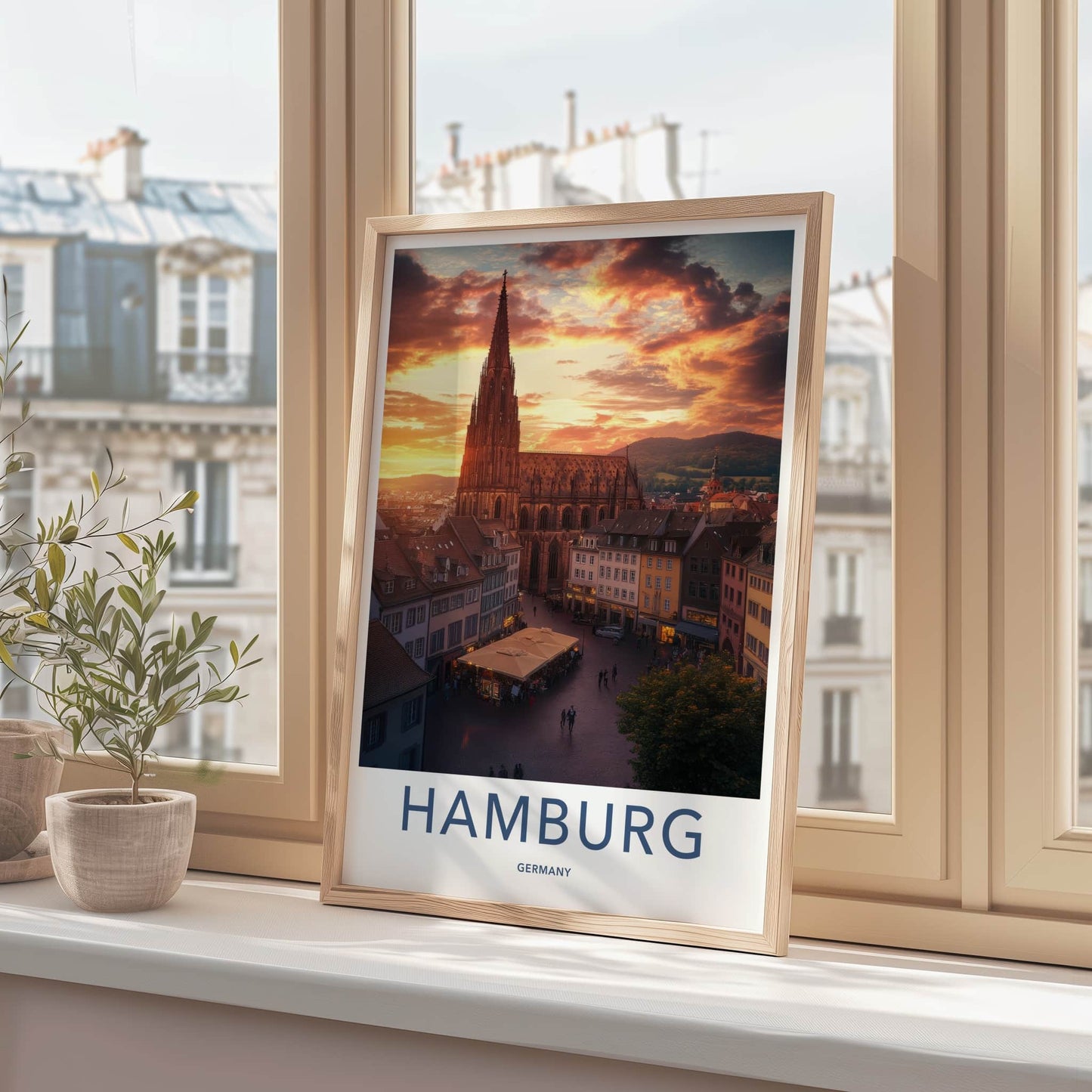Hamburg Poster - Germany Travel Art - Historic Cathedral Sunset Home Decor