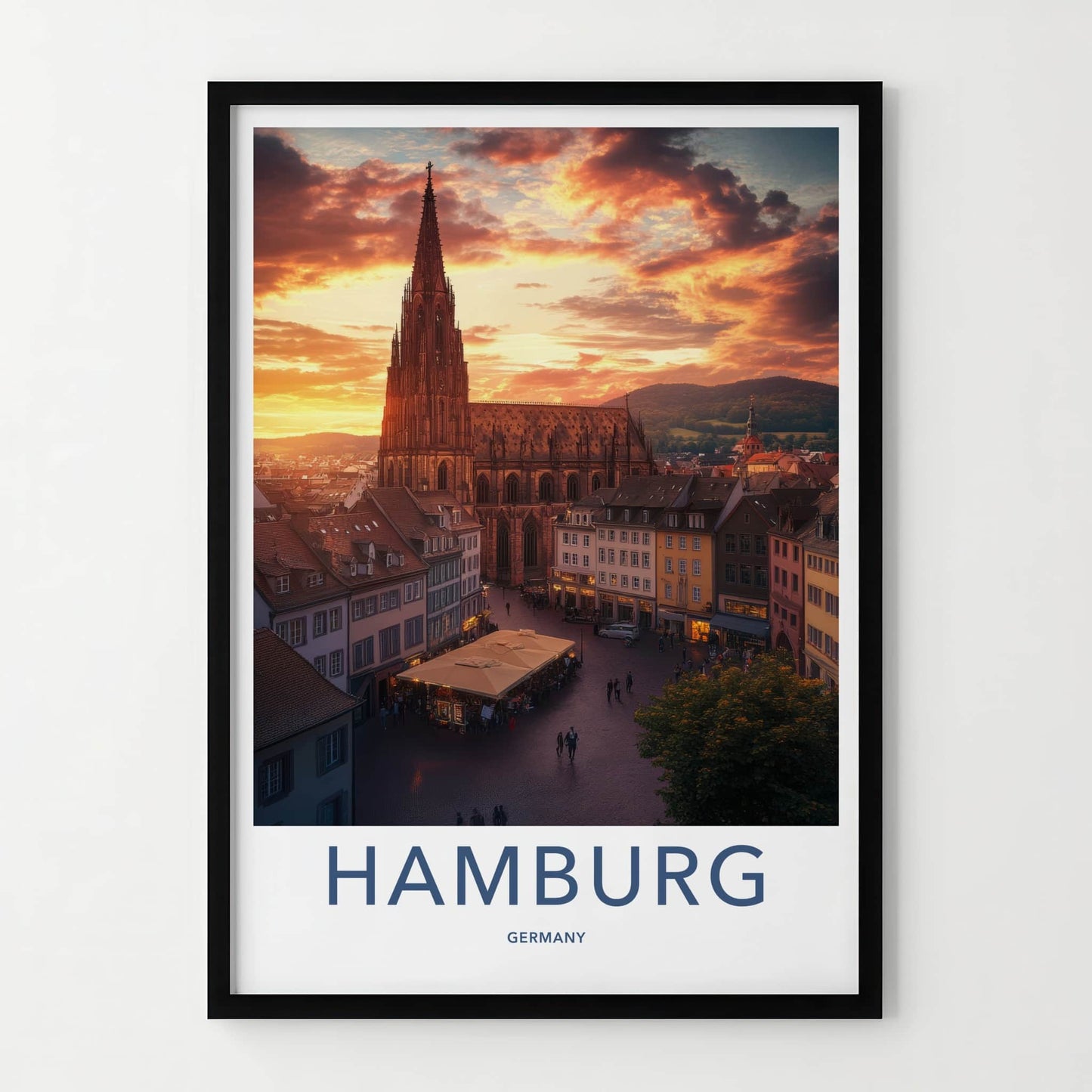 Hamburg Poster - Germany Travel Art - Historic Cathedral Sunset Home Decor
