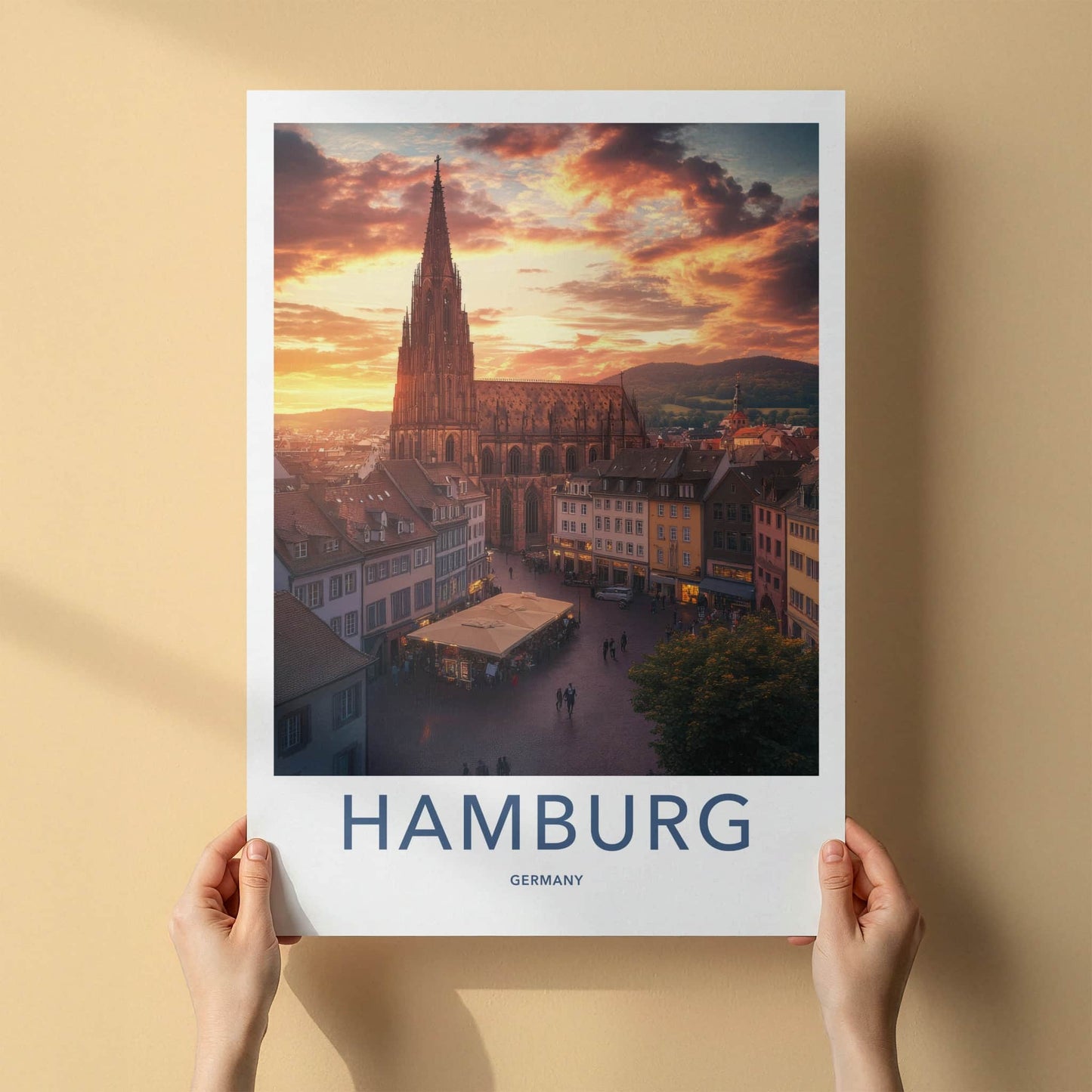 Hamburg Poster - Germany Travel Art - Historic Cathedral Sunset Home Decor