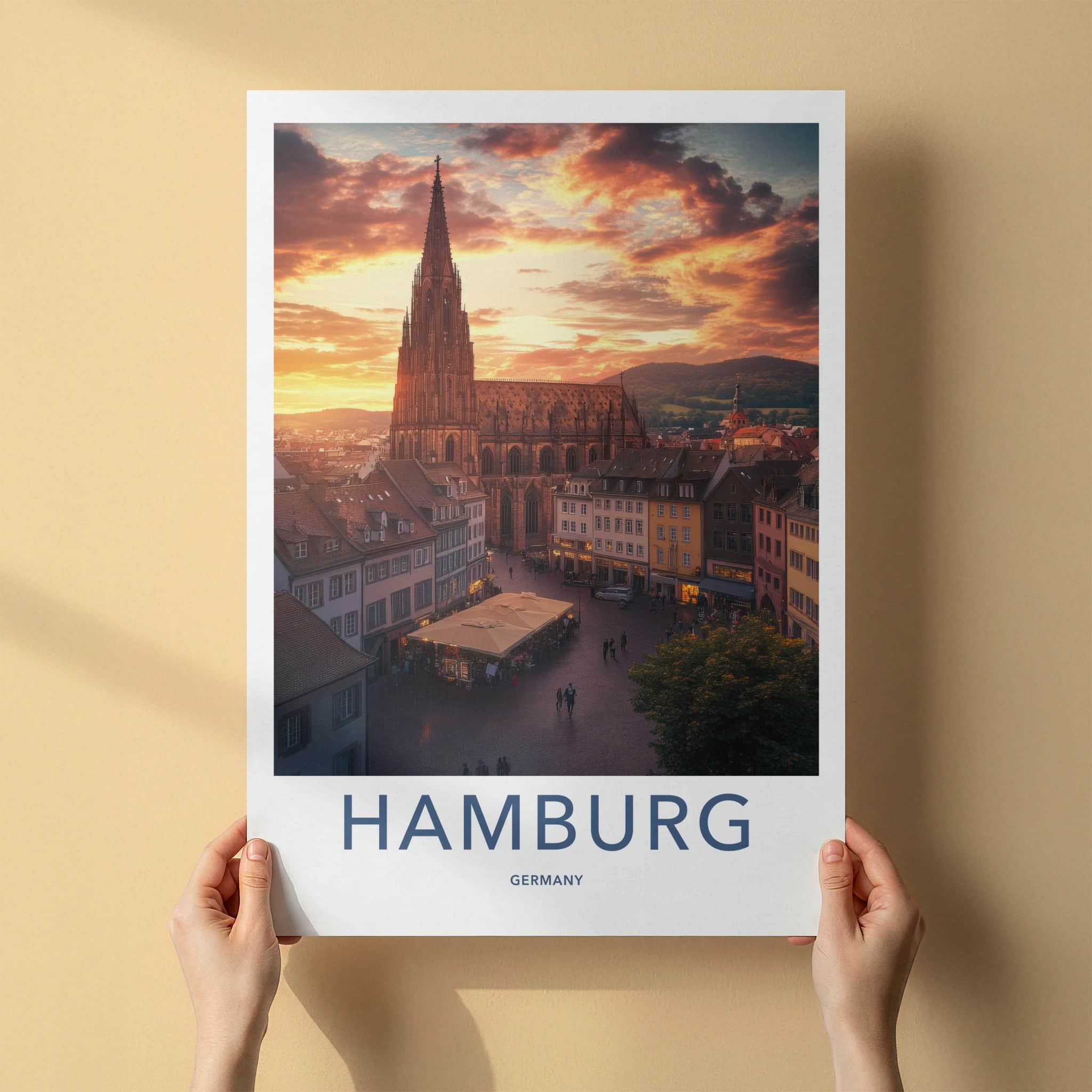 Hamburg Poster - Germany Travel Art - Historic Cathedral Sunset Home Decor