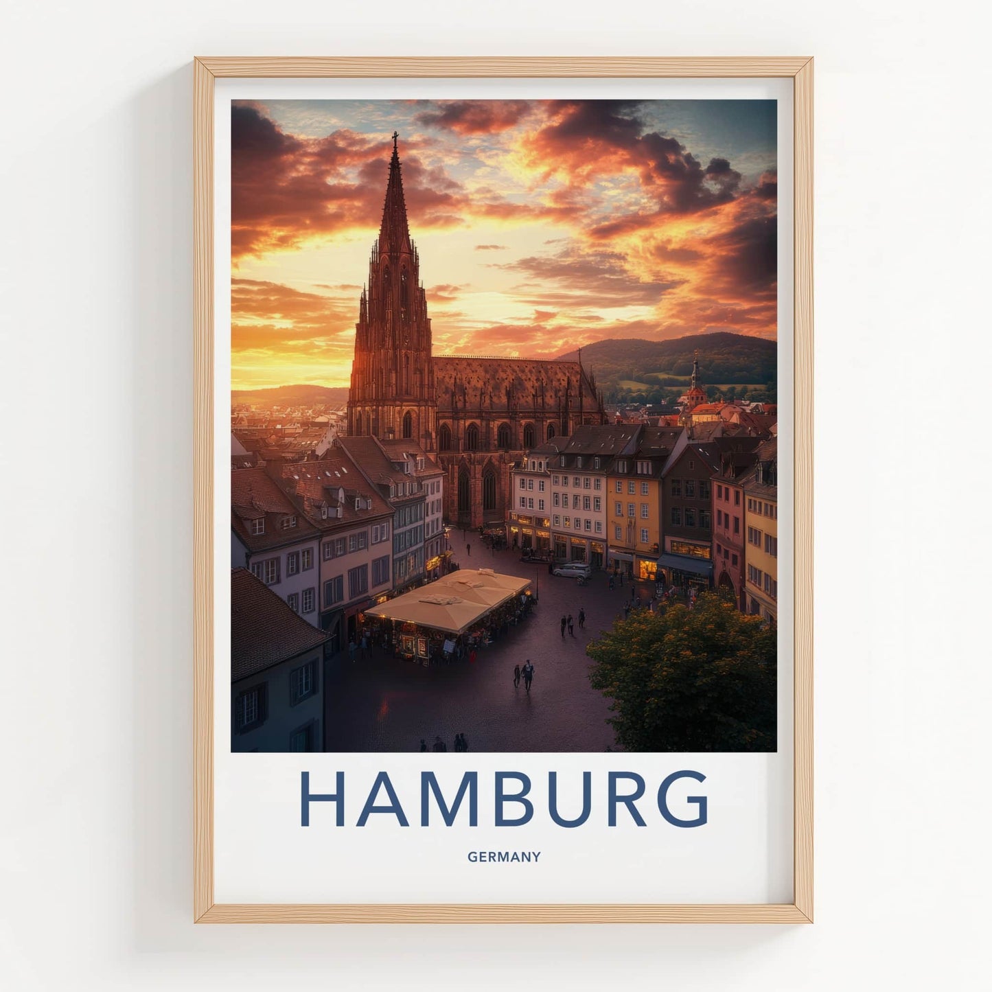 Hamburg Poster - Germany Travel Art - Historic Cathedral Sunset Home Decor