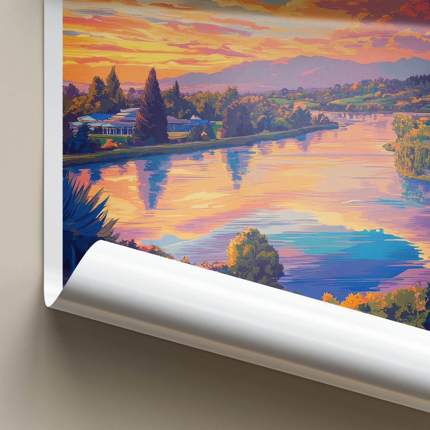 Hamilton Poster - New Zealand Travel Art - Colorful Lake Sunset Home Decor